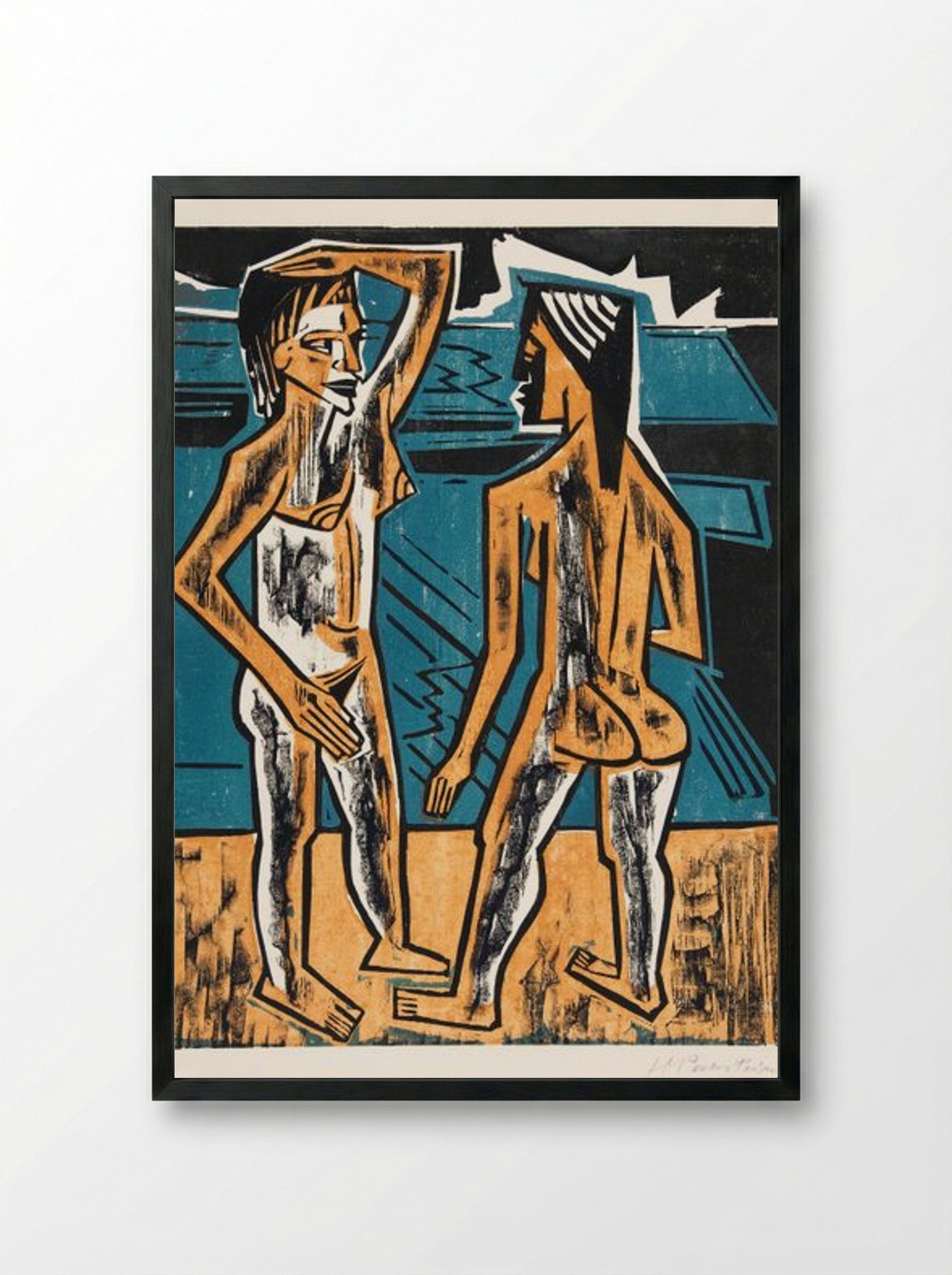 Two Standing Nudes - Max Pechstein - Framed Print Black