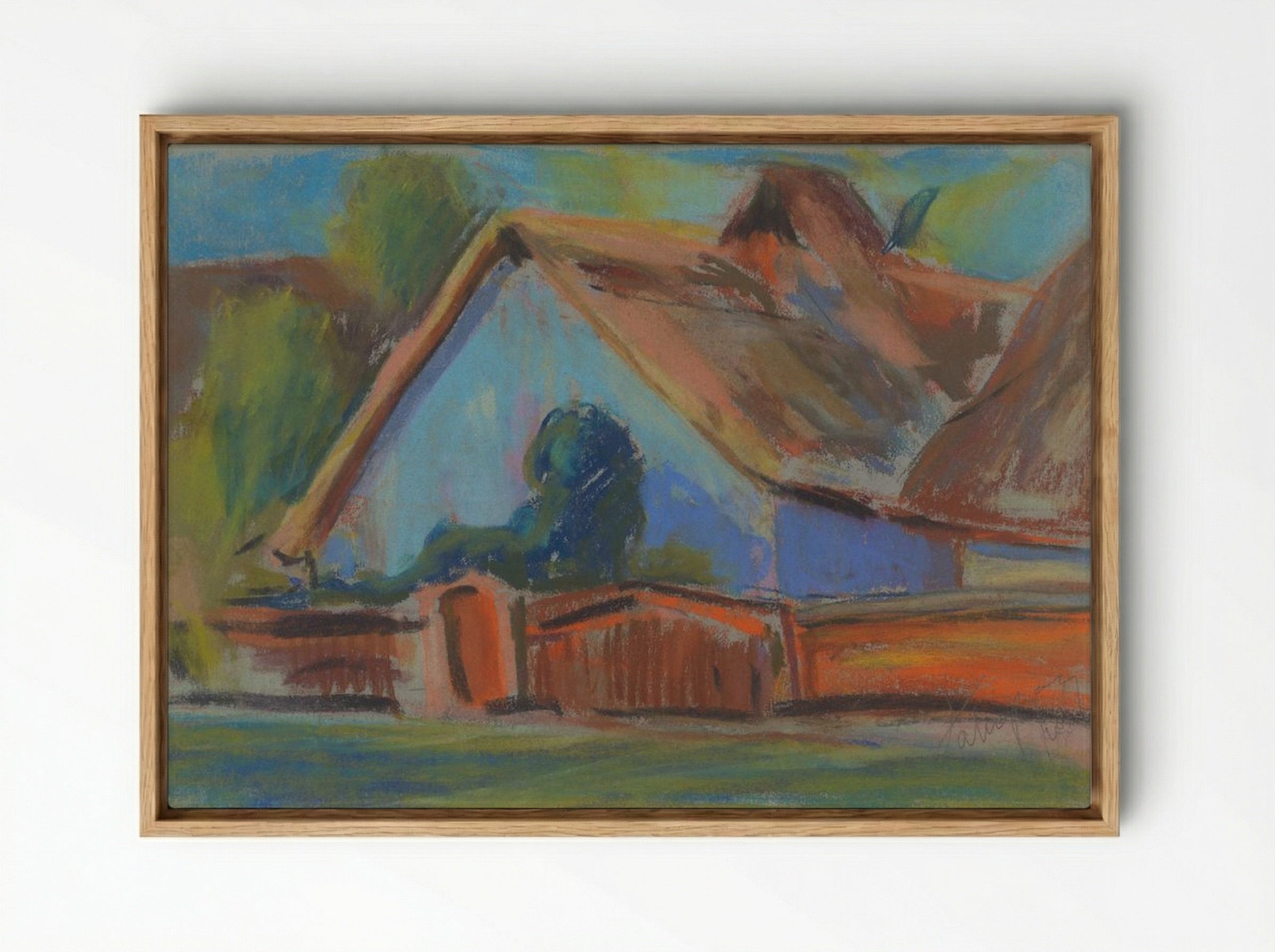 Blue Village Cottage - Zolo Palugyay - Framed Canvas Wood