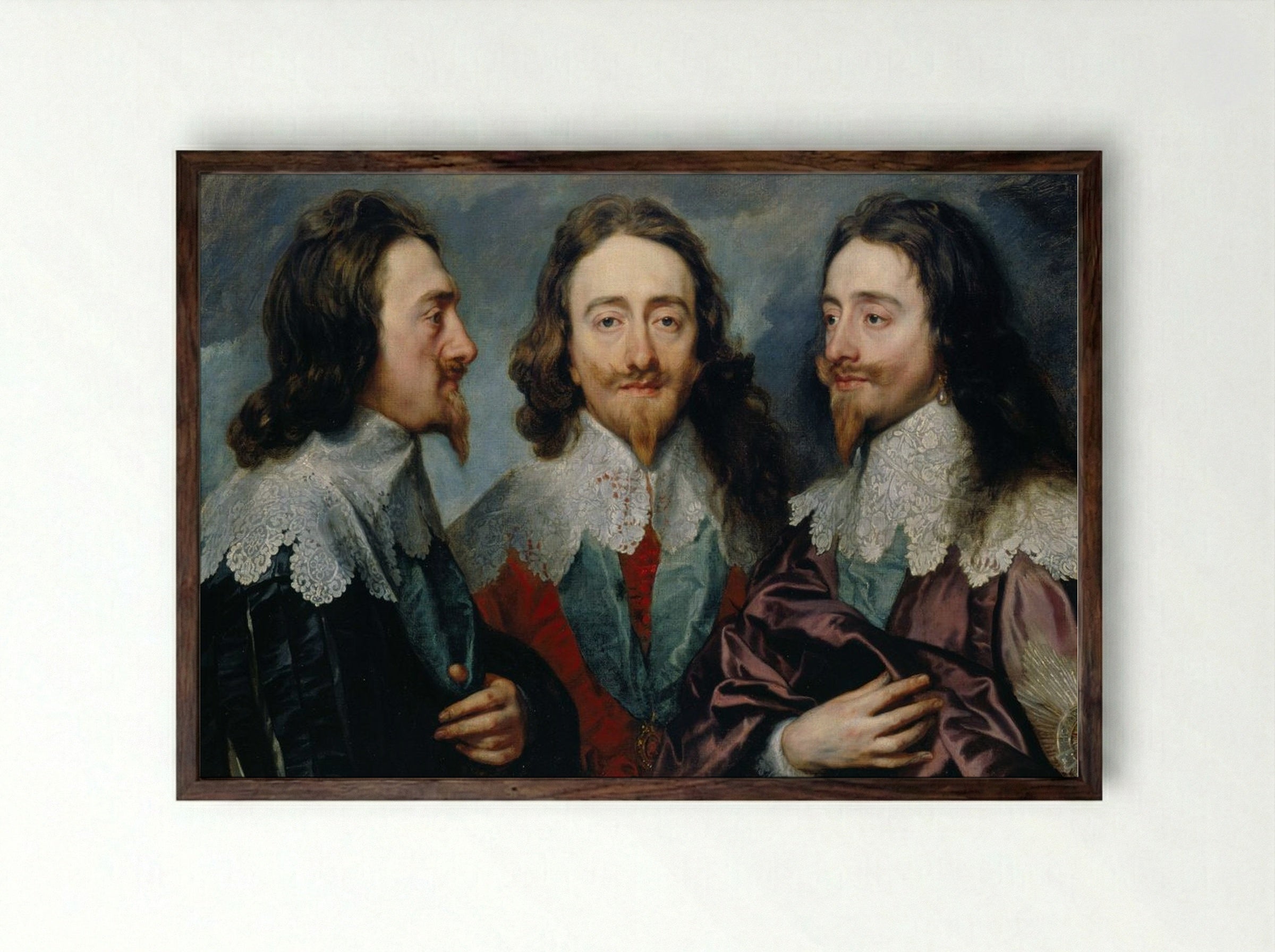 Charles I in Three Positions - Sir Anthony van Dyck - Framed Print Dark Wood