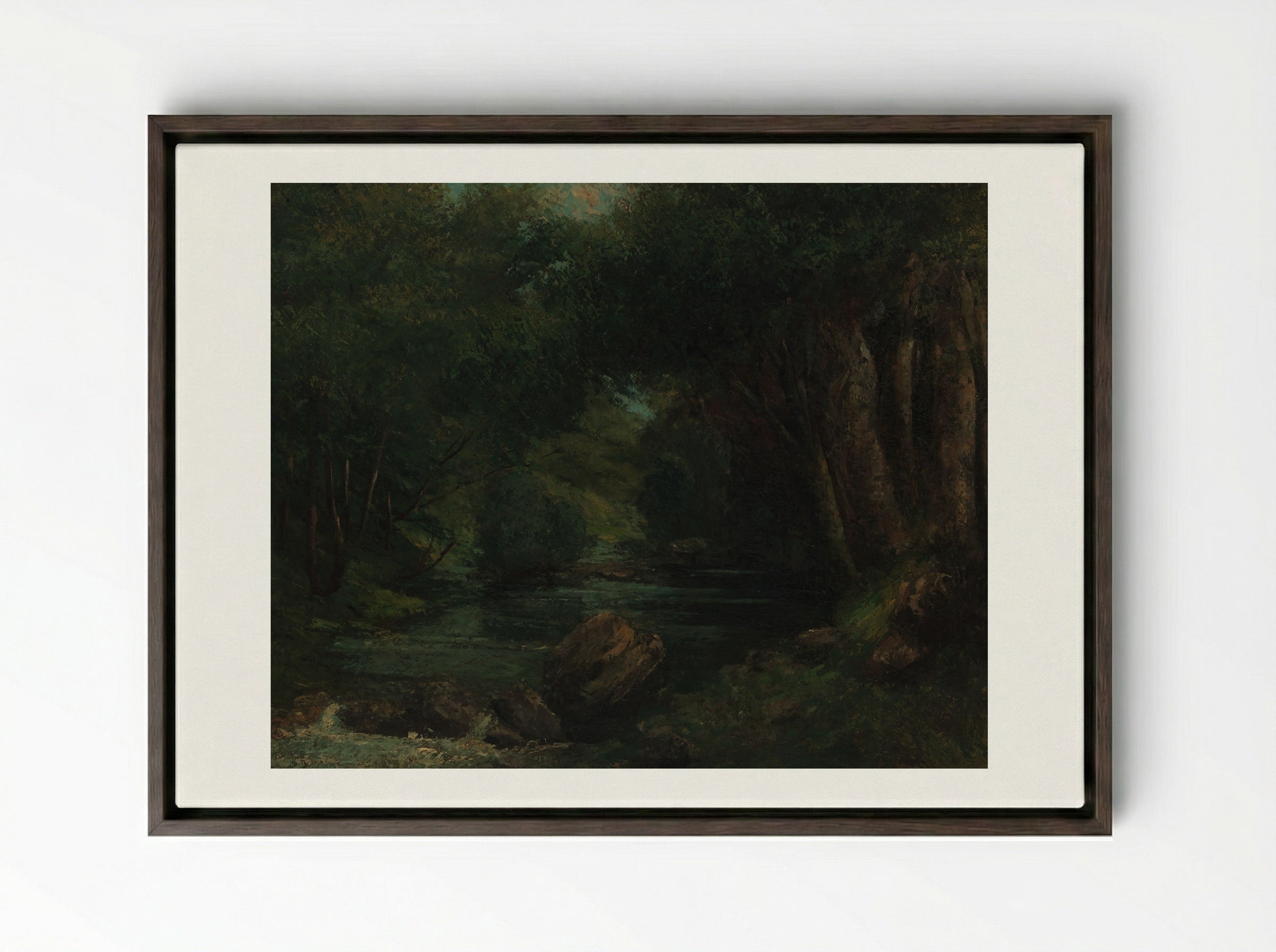 A Brook in the Forest - Gustave Courbet - Framed Canvas Dark Wood