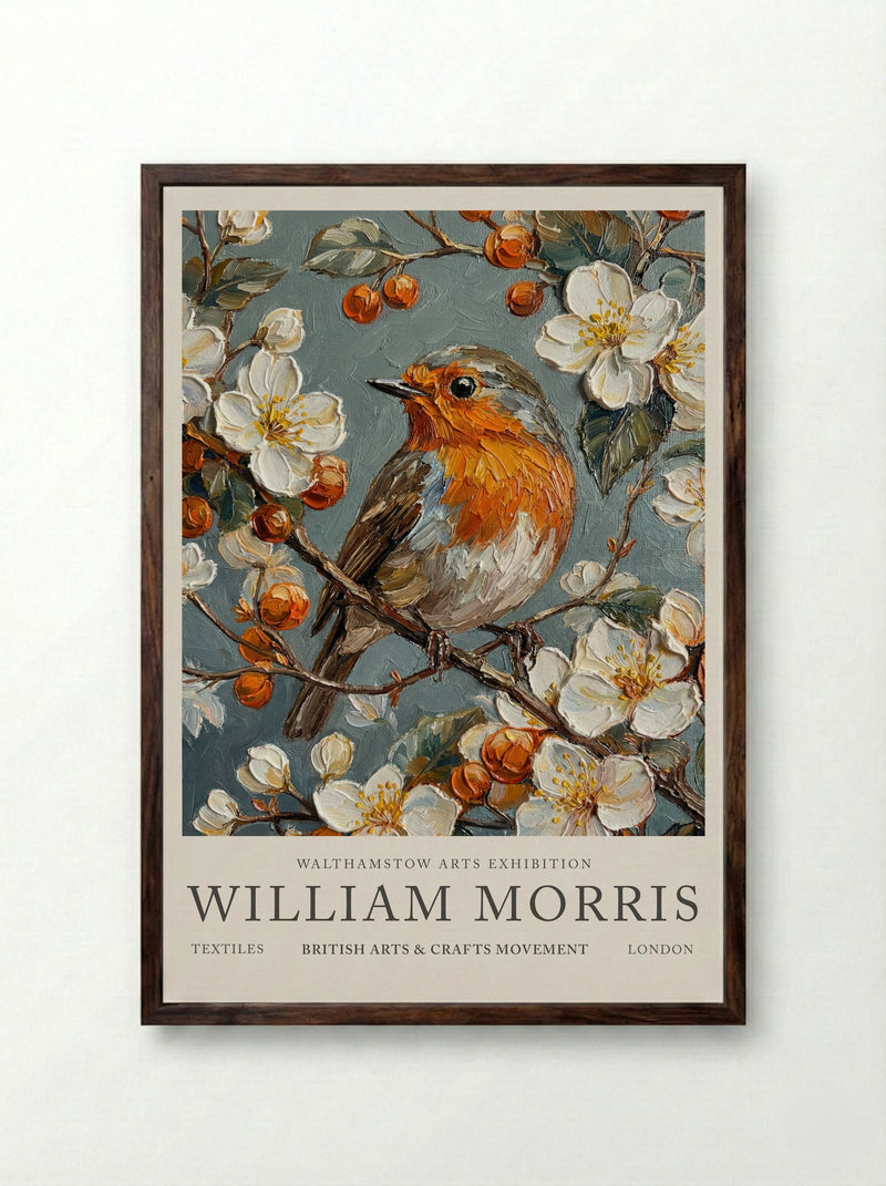 Robin Reflection - William Morris - Framed Print Dark Wood