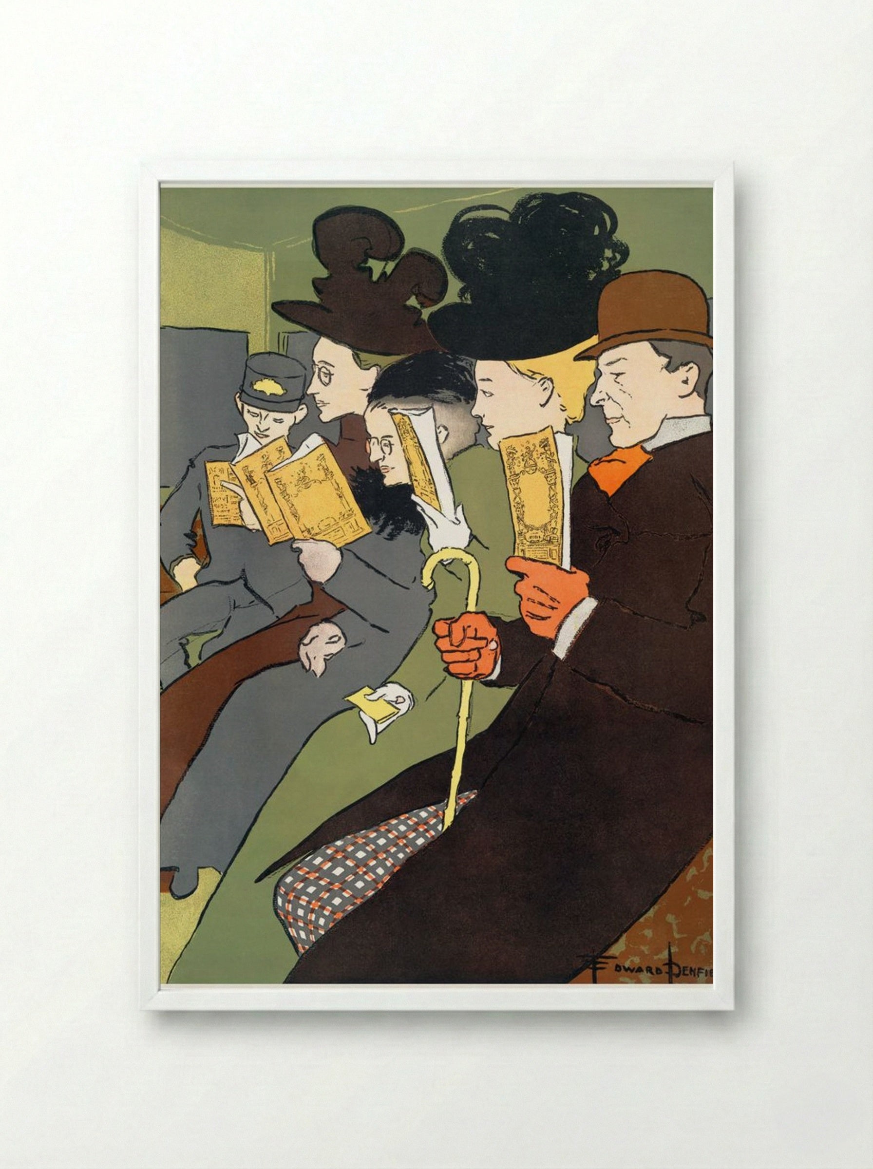 People Reading Books - Edward Penfield - Framed Print White