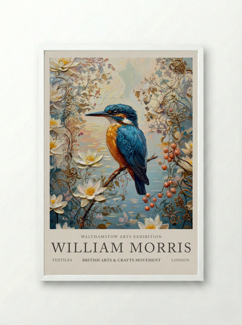 Kingfisher Calm - William Morris - Framed Print White