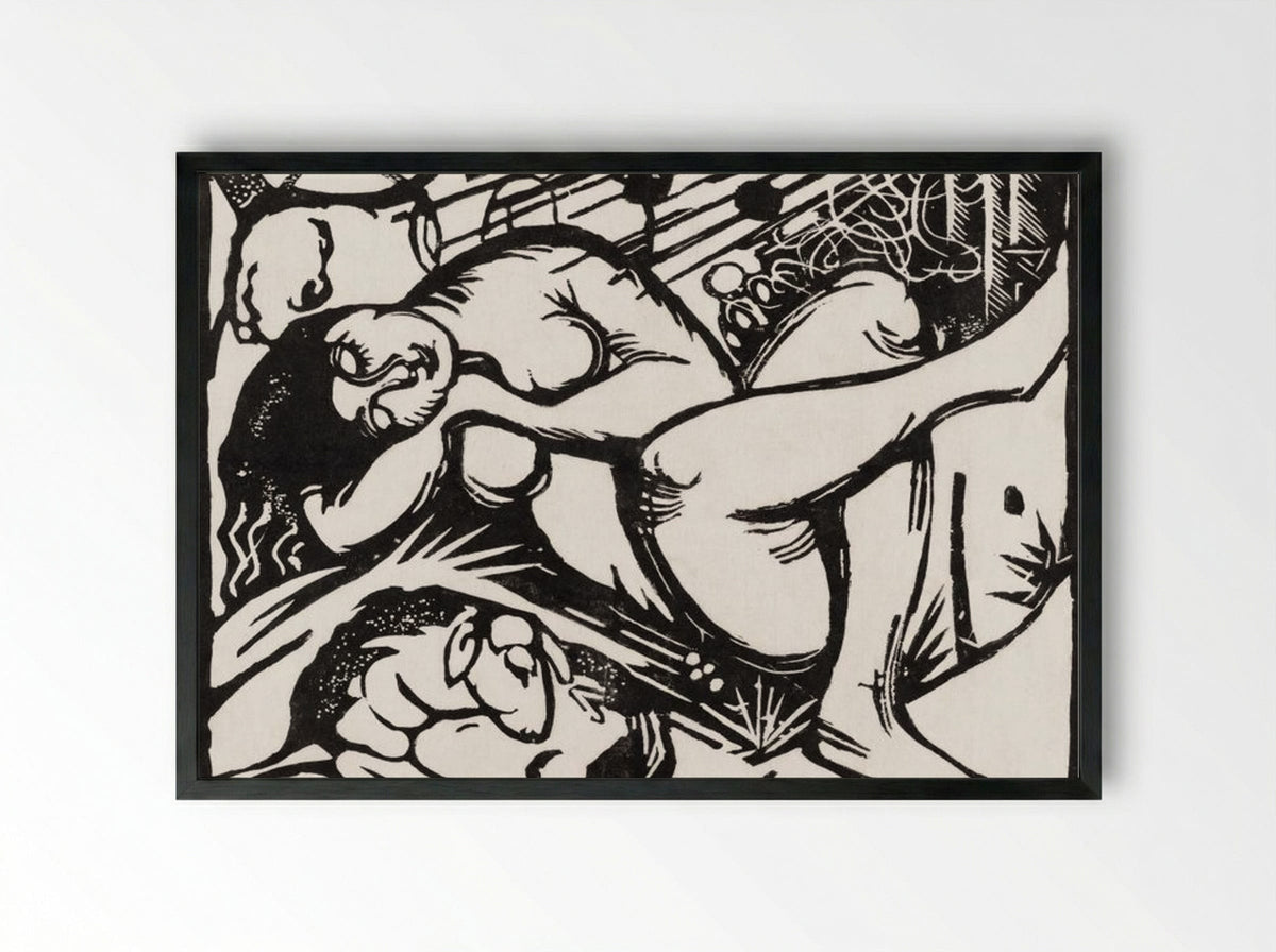 Sleeping Shepherdess - Franz Marc - Framed Print Black