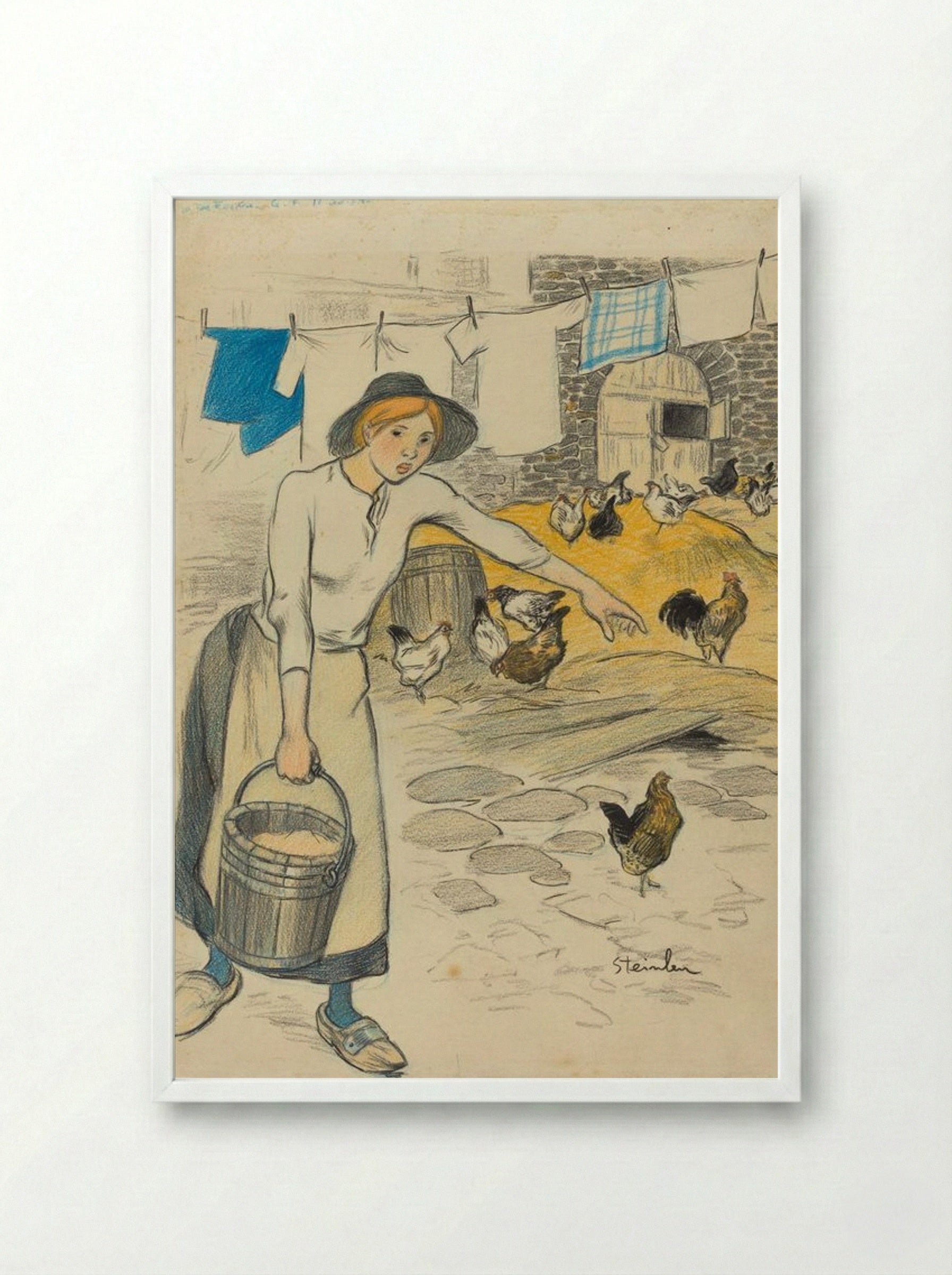 Fille de Ferme - Théophile Alexandre Steinlen - Framed Print White