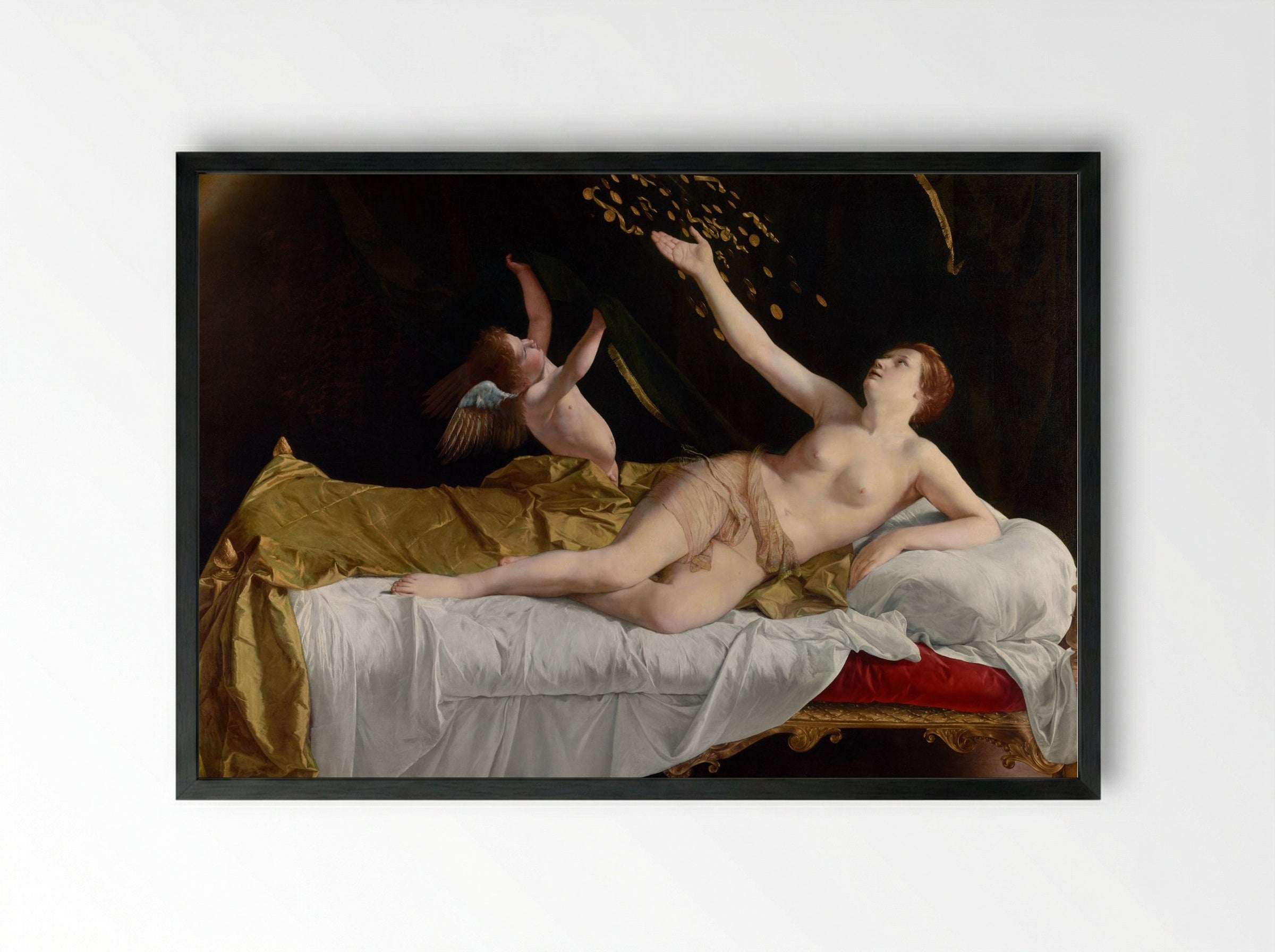 Danaë and the Shower of Gold - Orazio Gentileschi - Framed Print Black