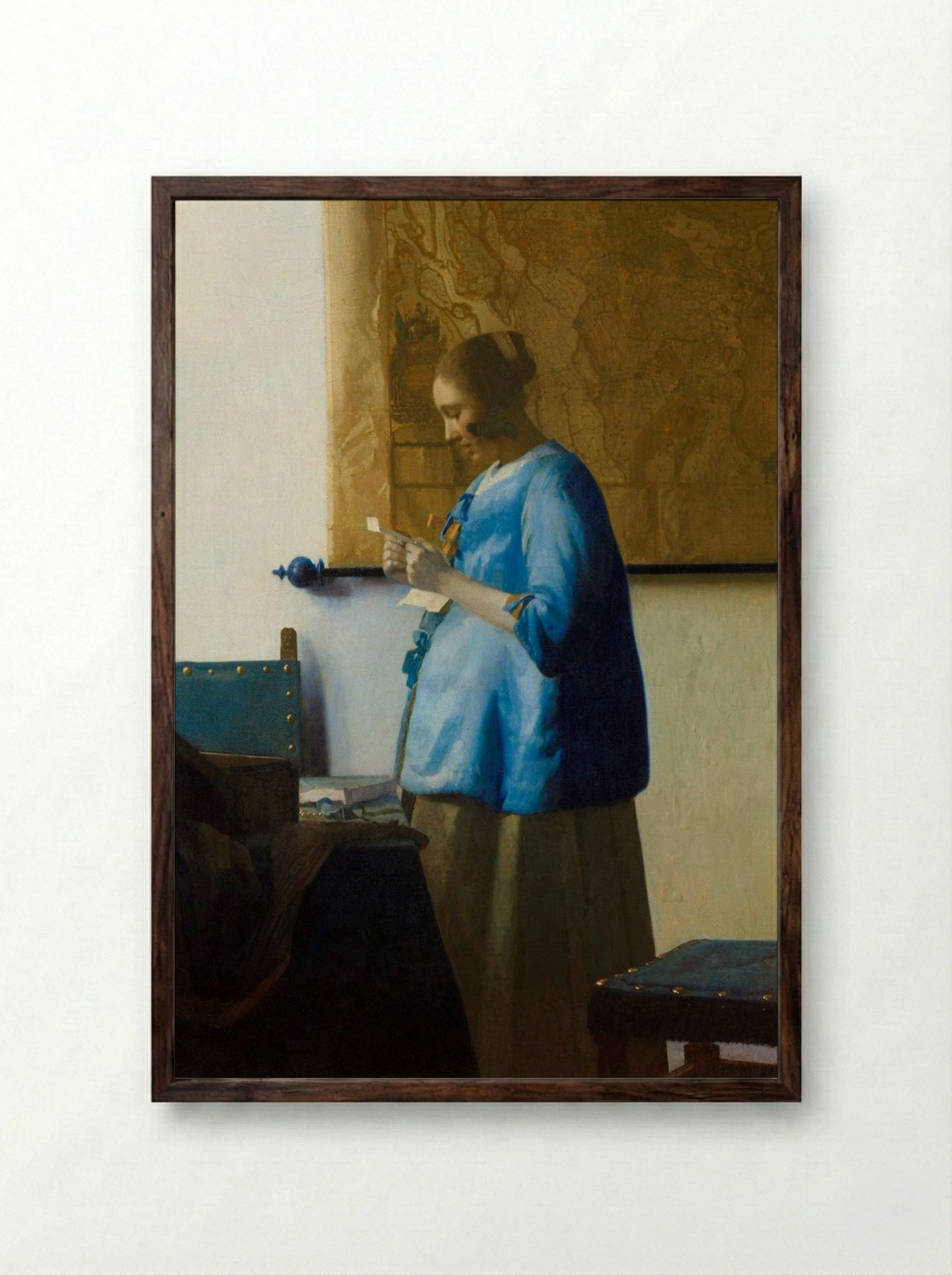Woman Reading a Letter - Johannes Vermeer - Framed Print Dark Wood