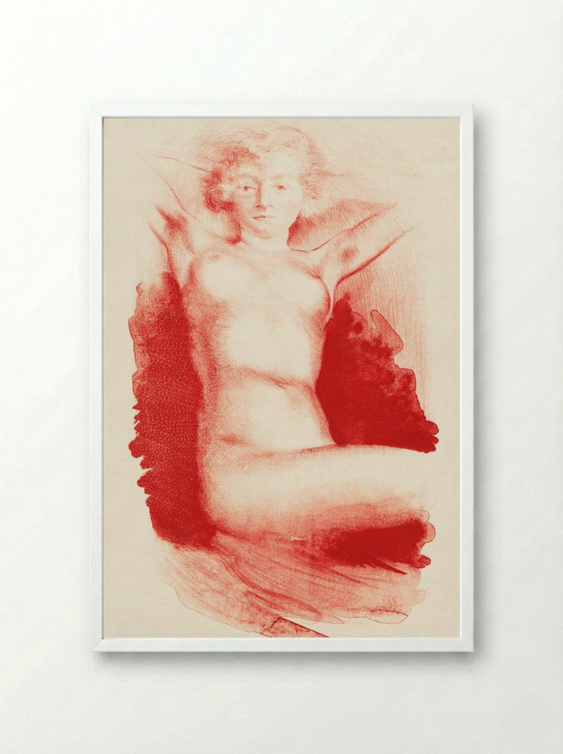 Zittende naakte vrouw (Seated Nude) - Huib Luns - Framed Print White