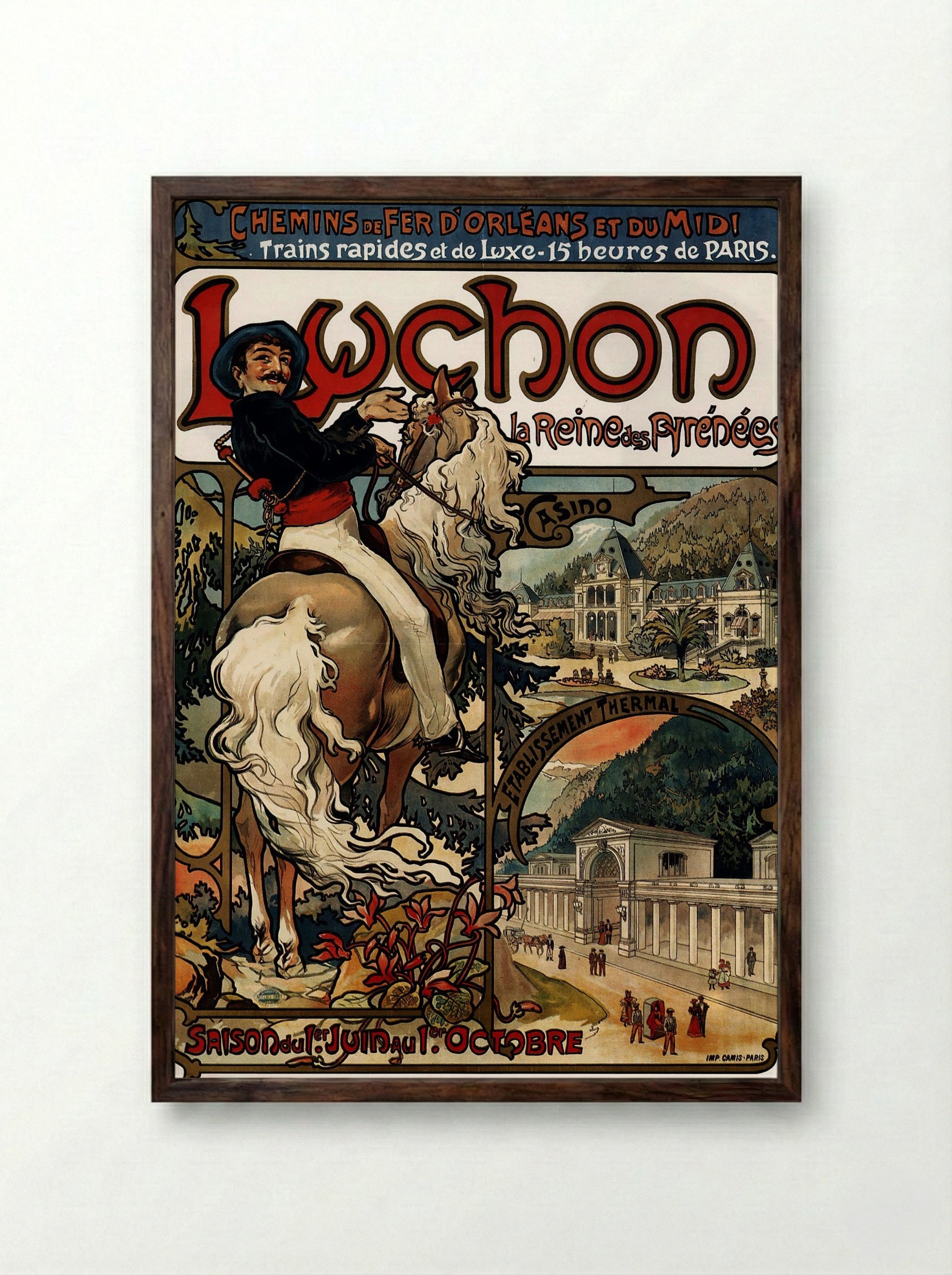 Luchon (Travel Poster) - Fine Art Print - Framed Print Dark Wood