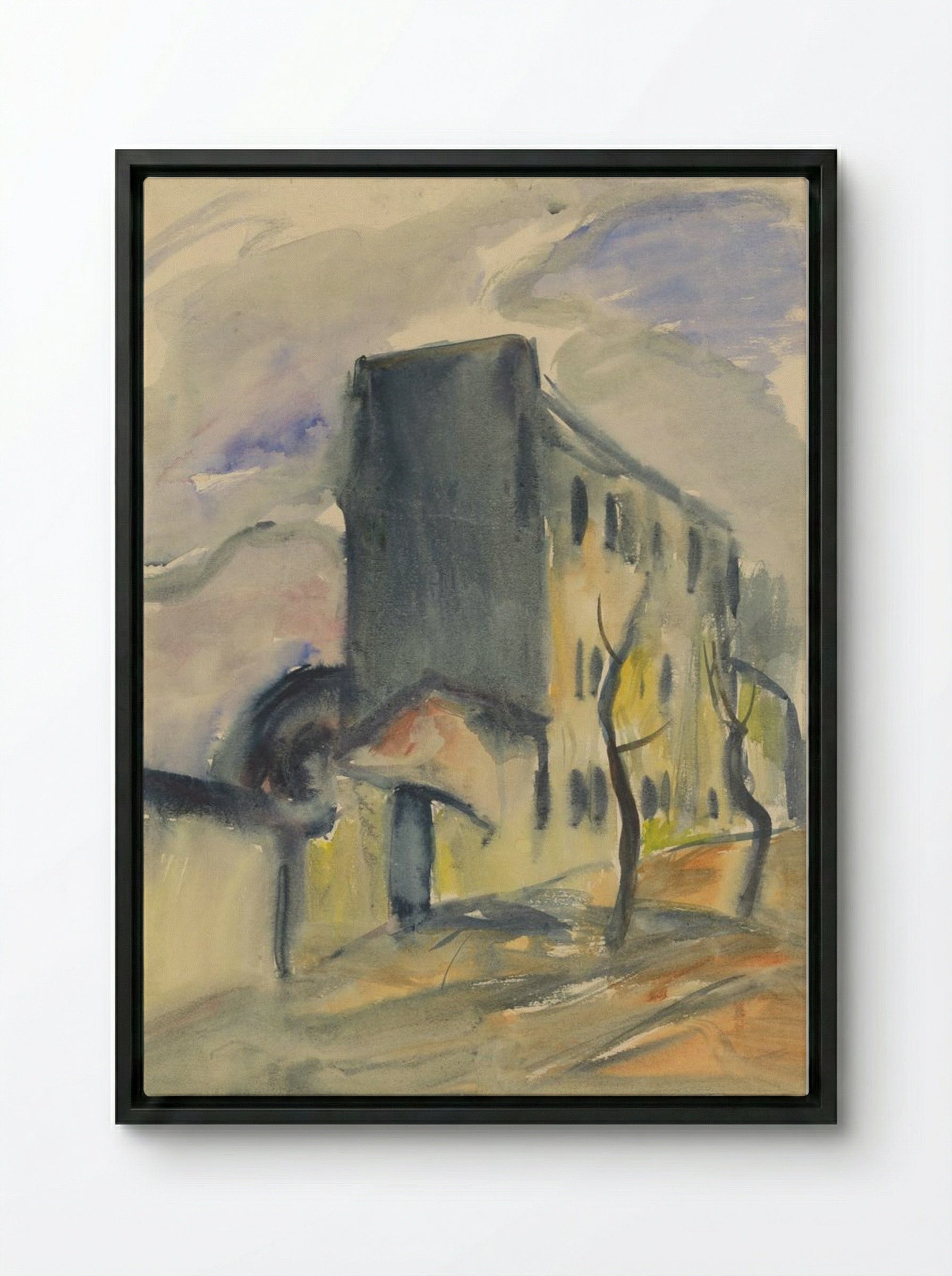 Lonely Blue House - Zolo Palugyay - Framed Canvas Black