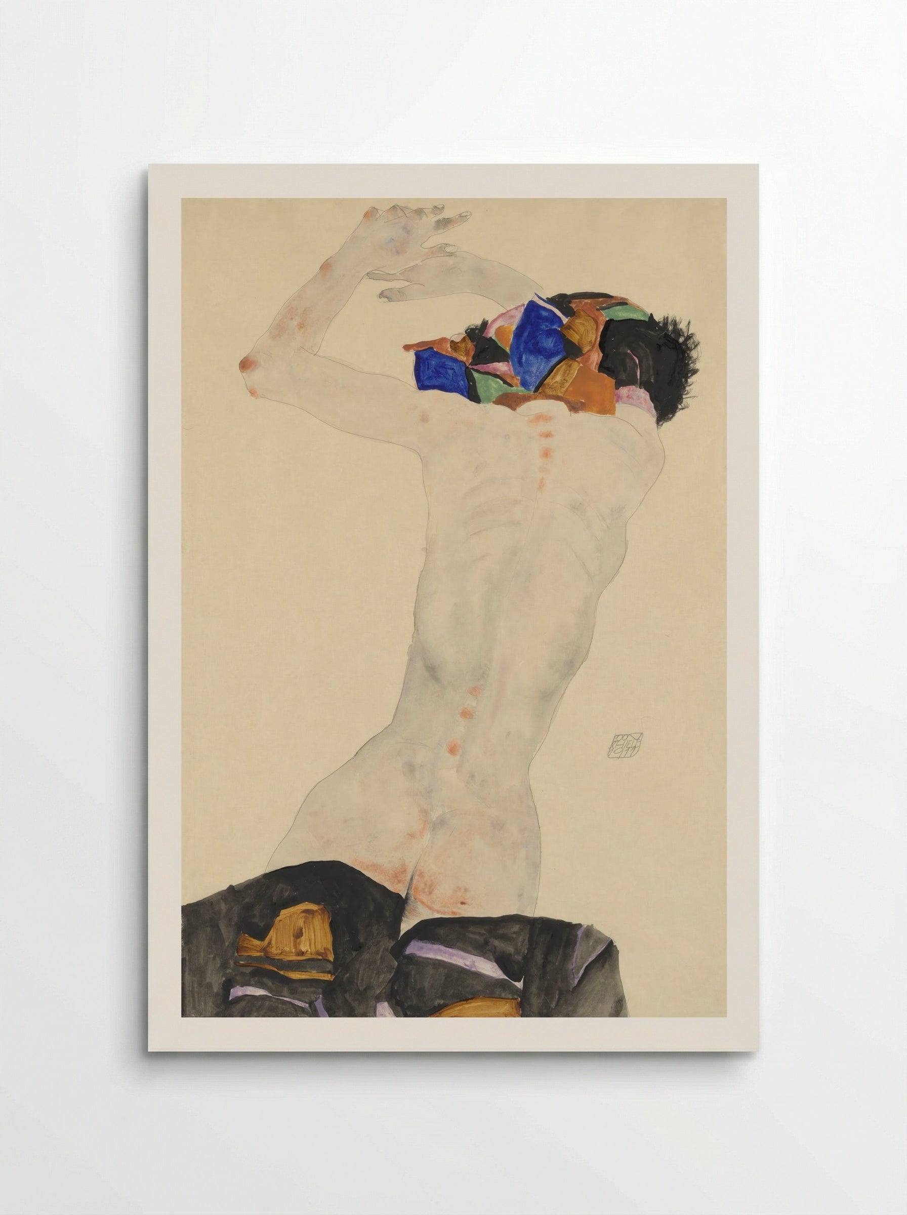 Reclining Nude with Colourful Cloth - Egon Schiele - Poster
