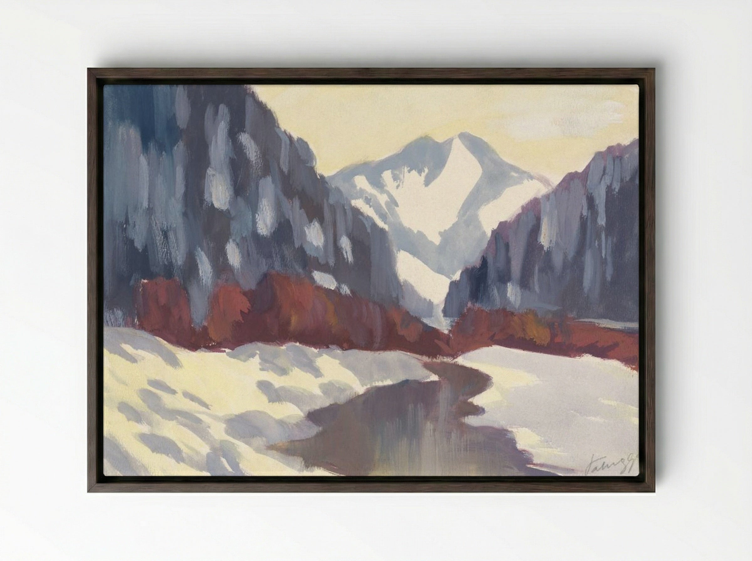 Brook in the Winter - Zolo Palugyay - Framed Canvas Dark Wood