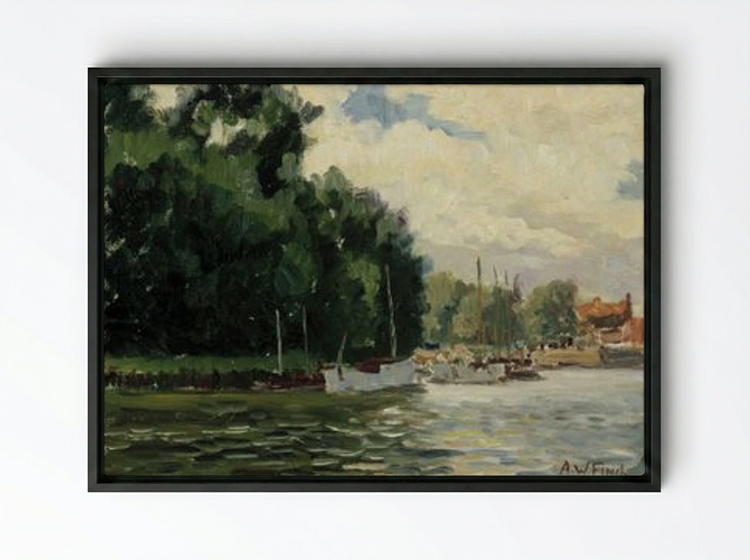Richmond, Thames - Alfred William Finch - Framed Canvas Black