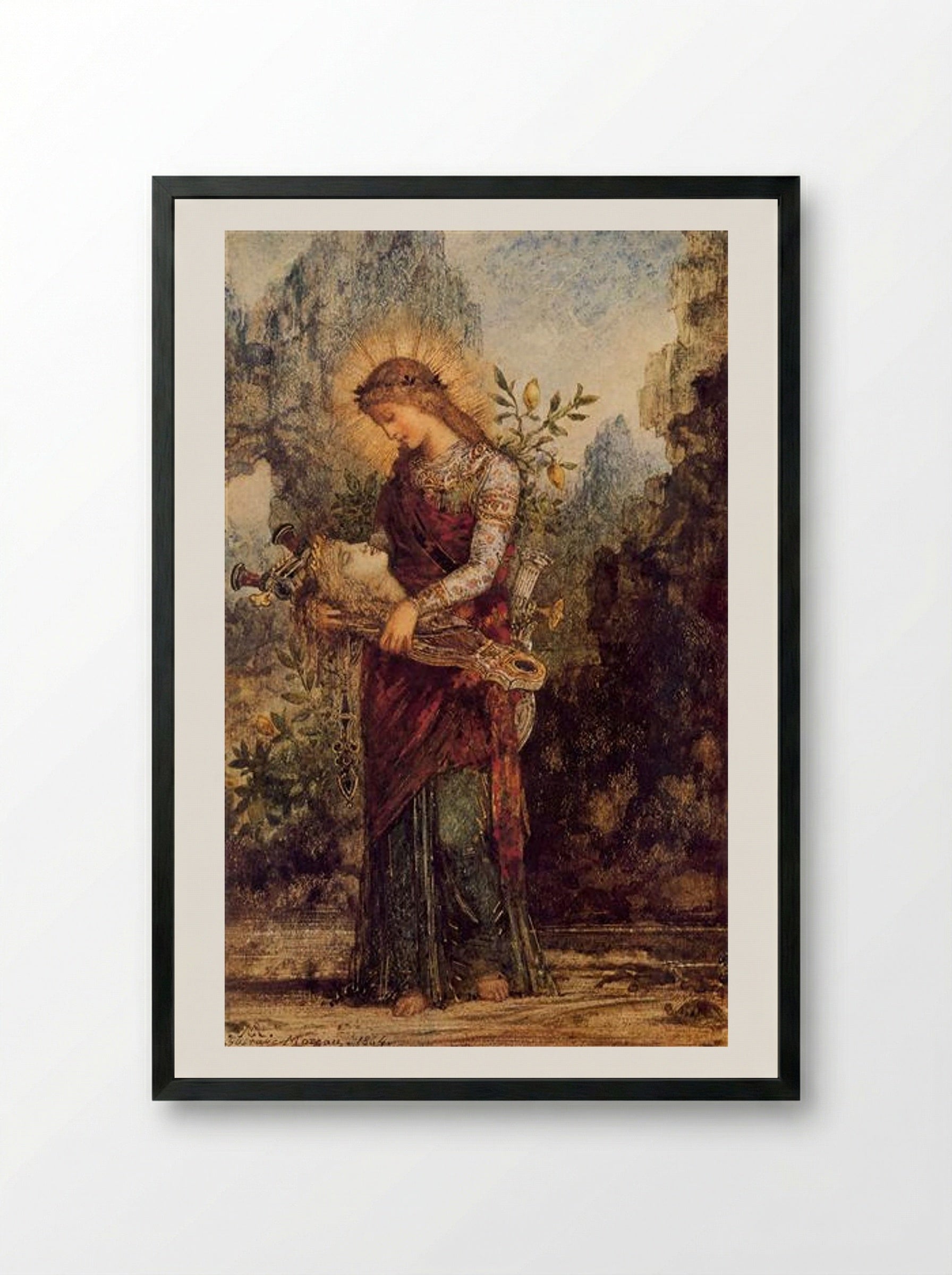 Thracian Girl Carrying the Head of Orpheus - Gustave Moreau - Framed Print Black