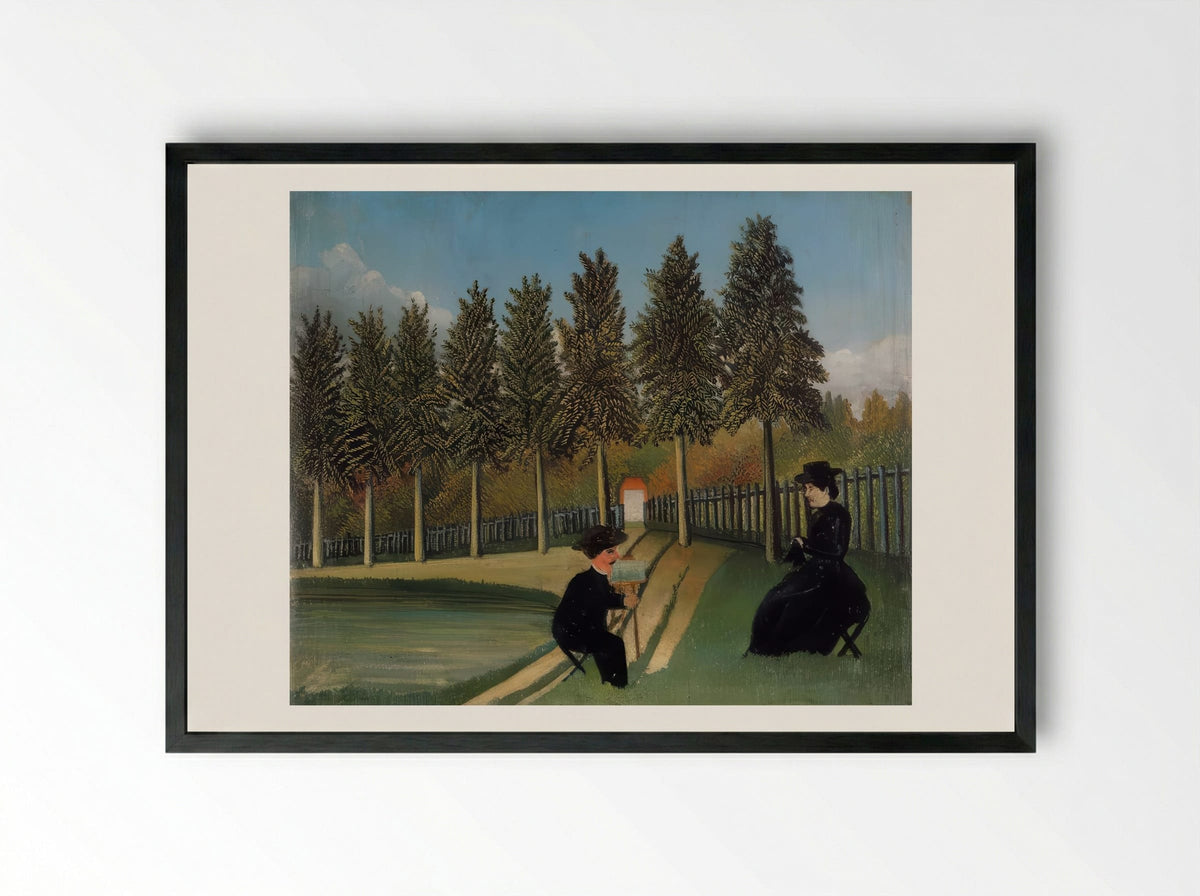 The Artist Painting His Wife by Henri Rousseau – Naïve Art Figurative Interior Print - Framed Print Black
