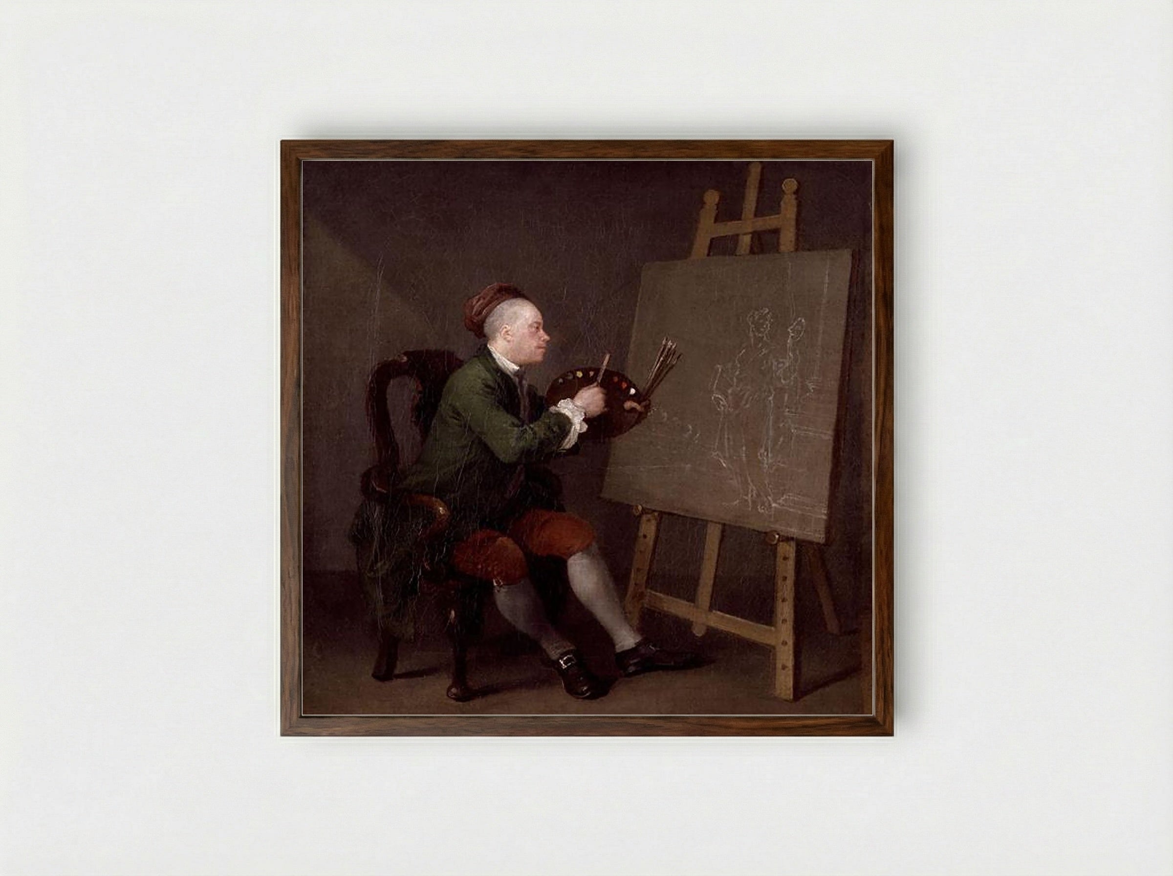 Hogarth Painting the Comic Muse - William Hogarth - Framed Print Dark Wood