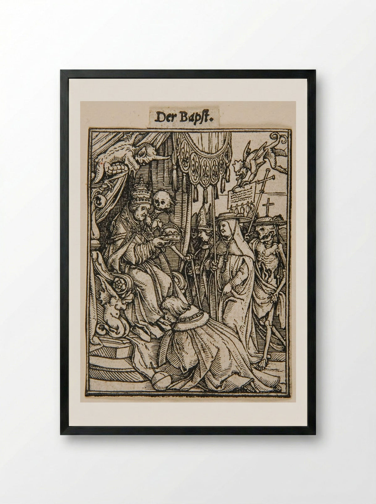 The Pope (from The Dance of Death) - Hans Holbein the Younger - Framed Print Black
