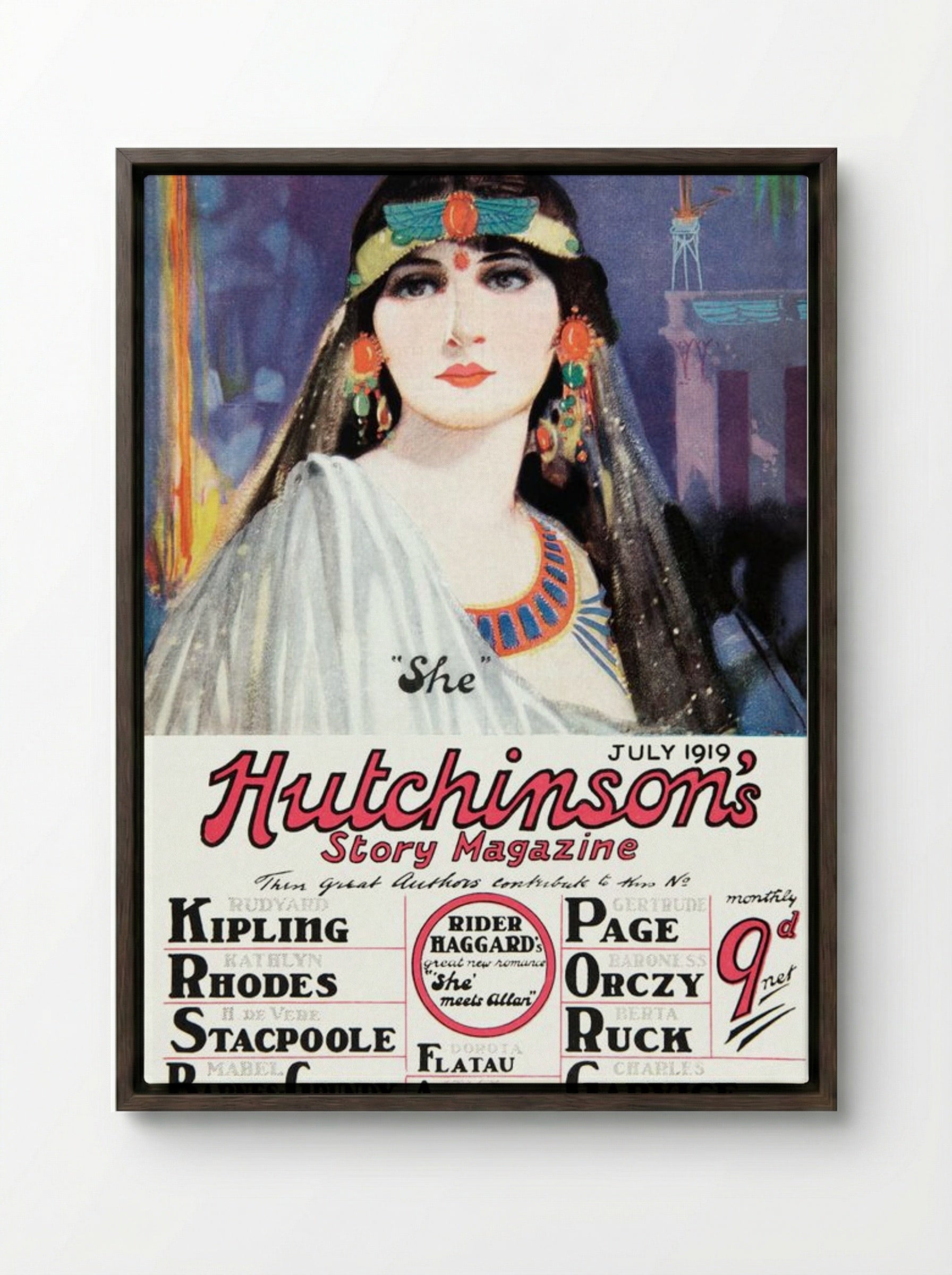 She Meets Allan (Hutchinson's Story Magazine Cover) - Fine Art Print - Framed Canvas Dark Wood