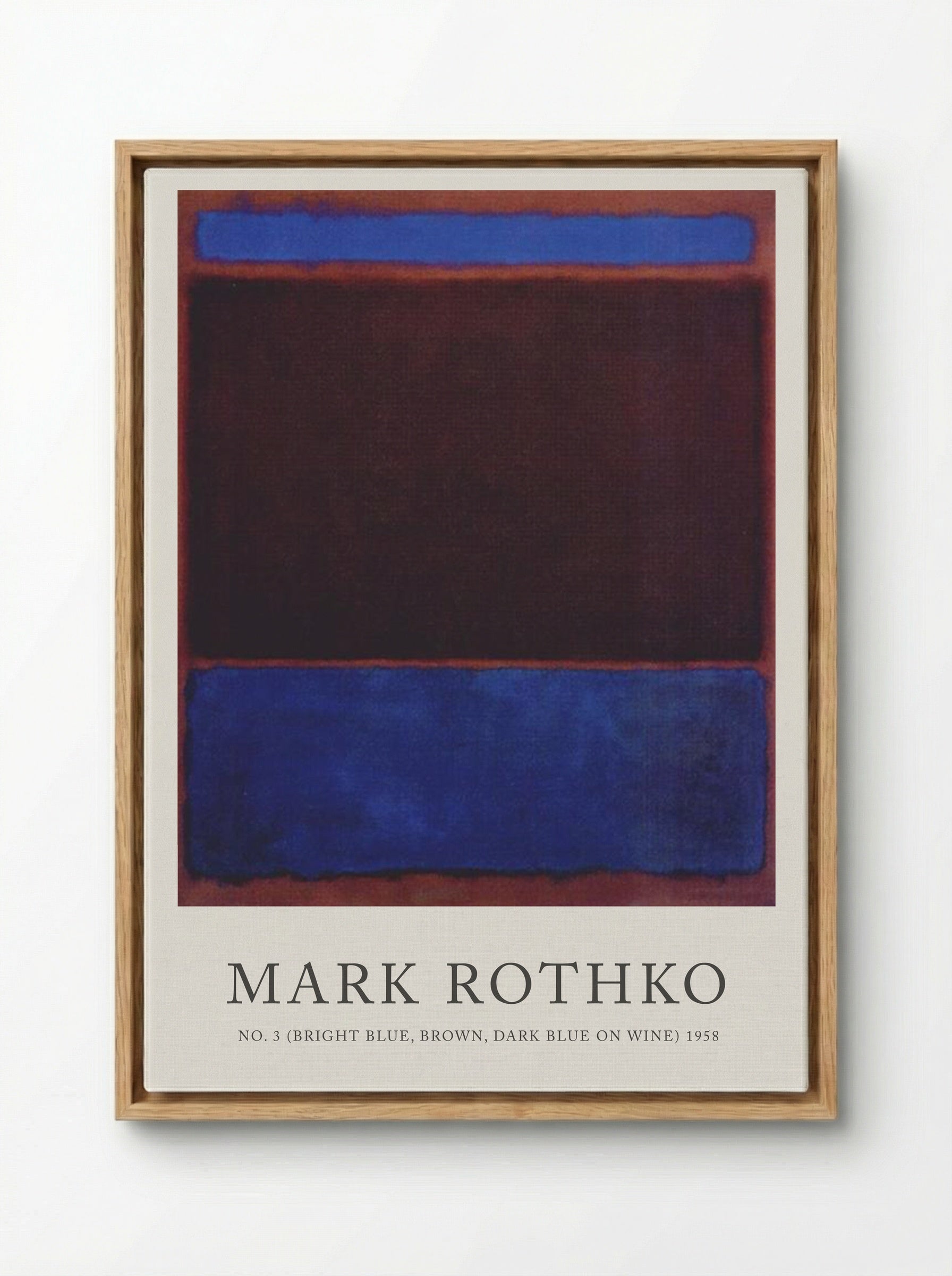 No. 3 (Bright Blue, Brown, Dark Blue on Wine) - Mark Rothko - Framed Canvas Wood