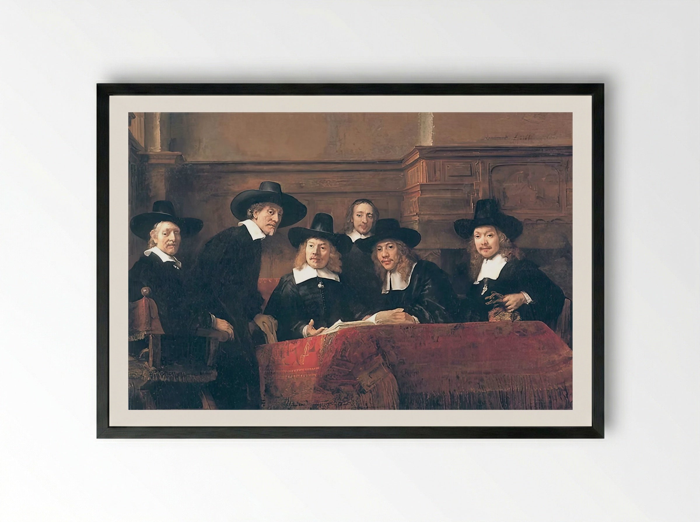 The Syndics of the Drapers' Guild - Rembrandt van Rijn - Framed Print Black