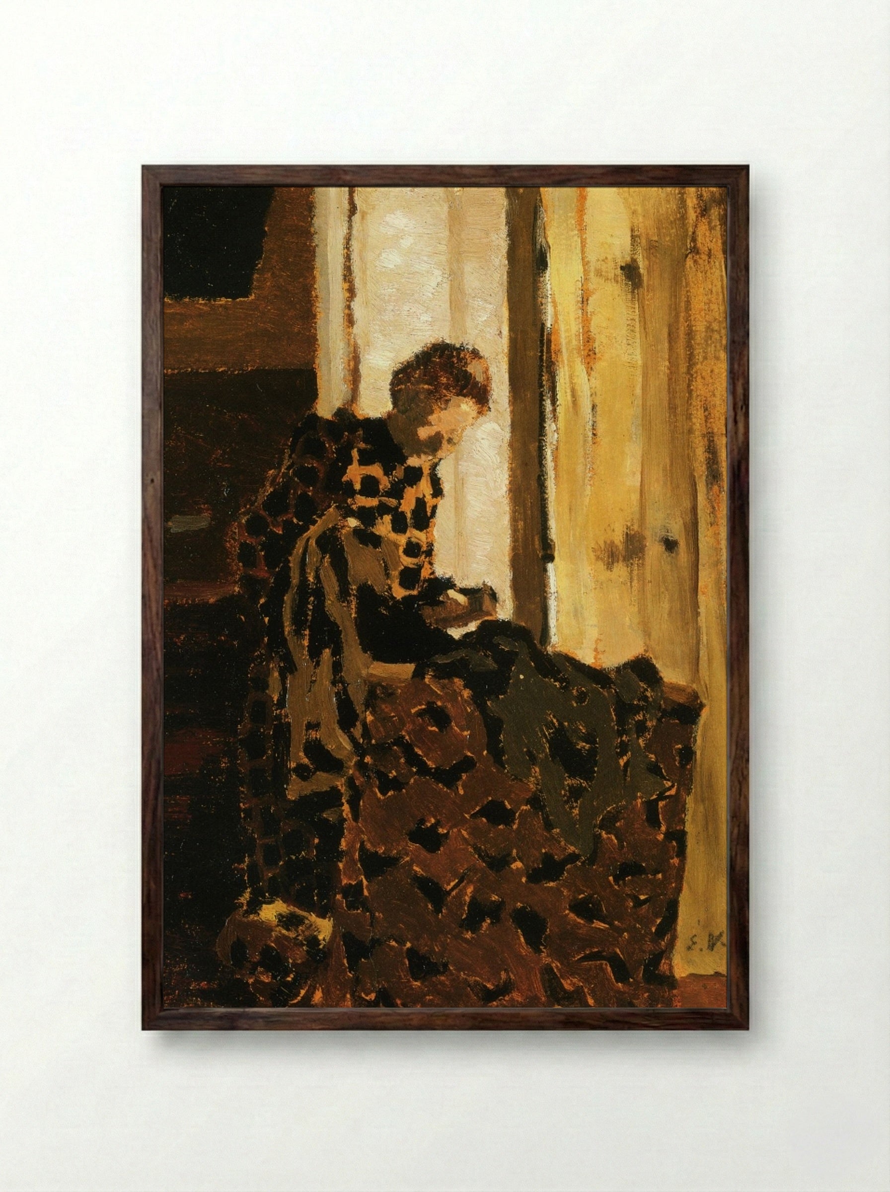 Woman Brushing a Garment - Édouard Vuillard - Framed Print Dark Wood