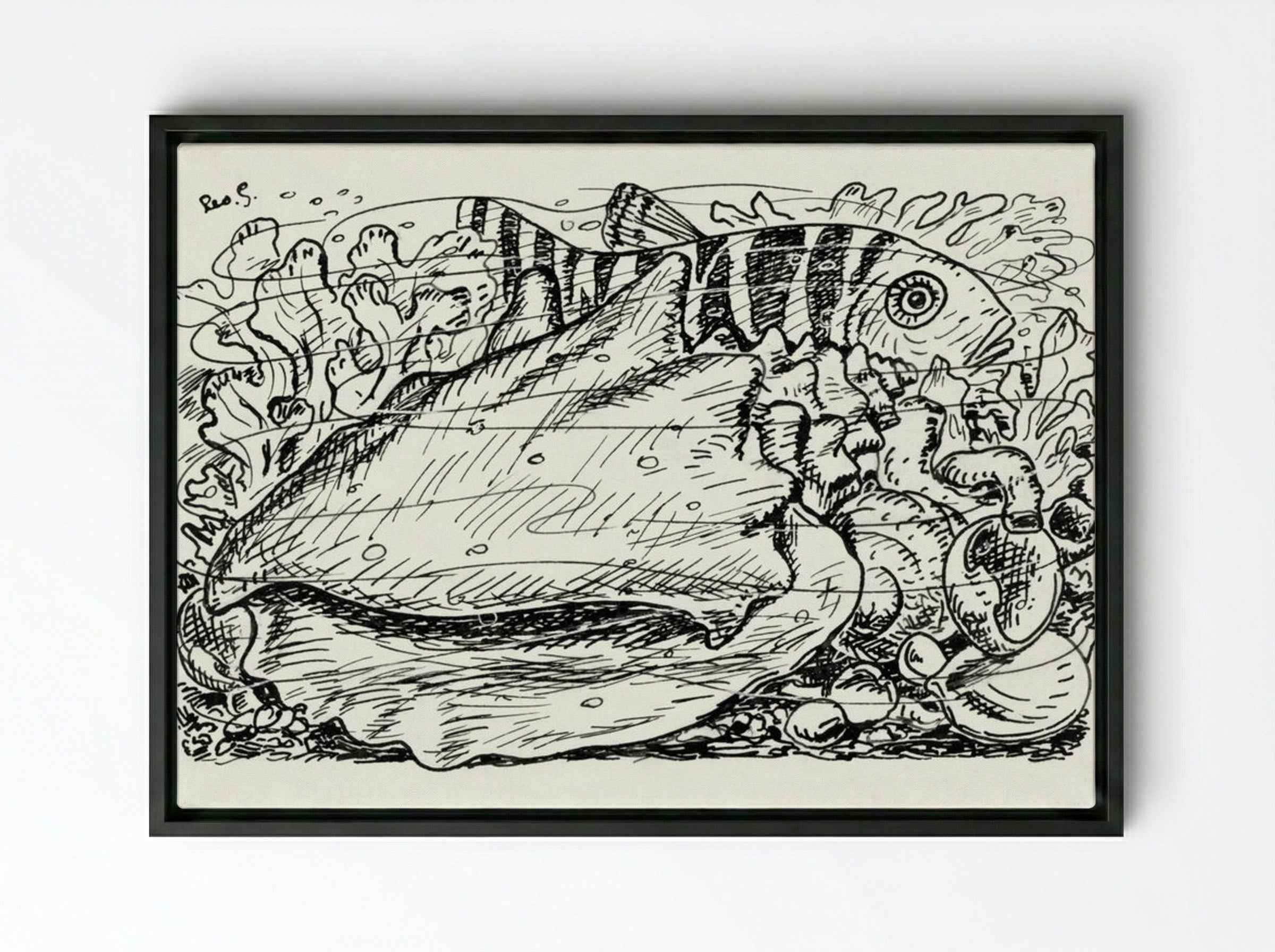 Fish and Shell in the Water - Leo Gestel - Framed Canvas Black
