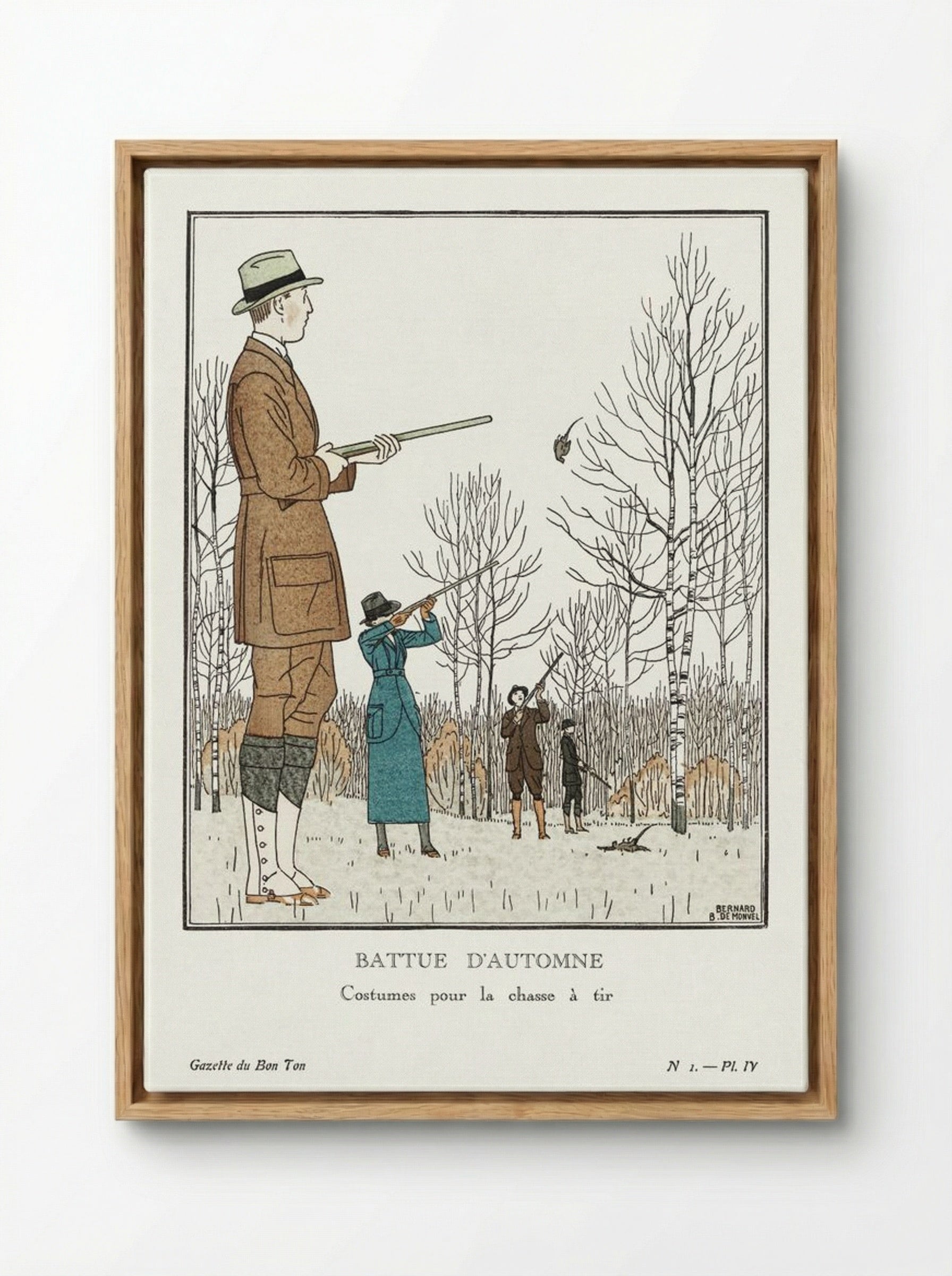 Battue d'Automne (Costumes pour la chasse à tir) - Bernard Boutet de Monvel - Framed Canvas Wood