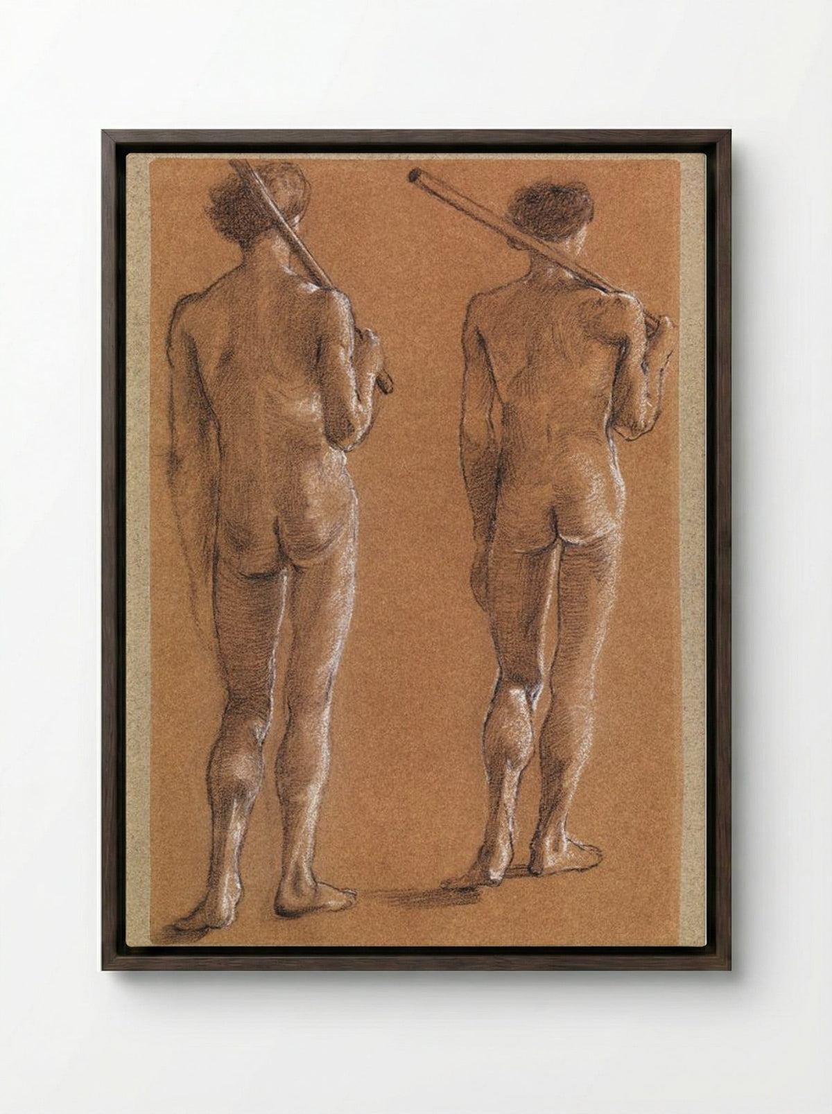 Male Nude Studies of Two Soldiers for 'The Princess Led to the Dragon' - Edward Burne-Jones - Framed Canvas Dark Wood