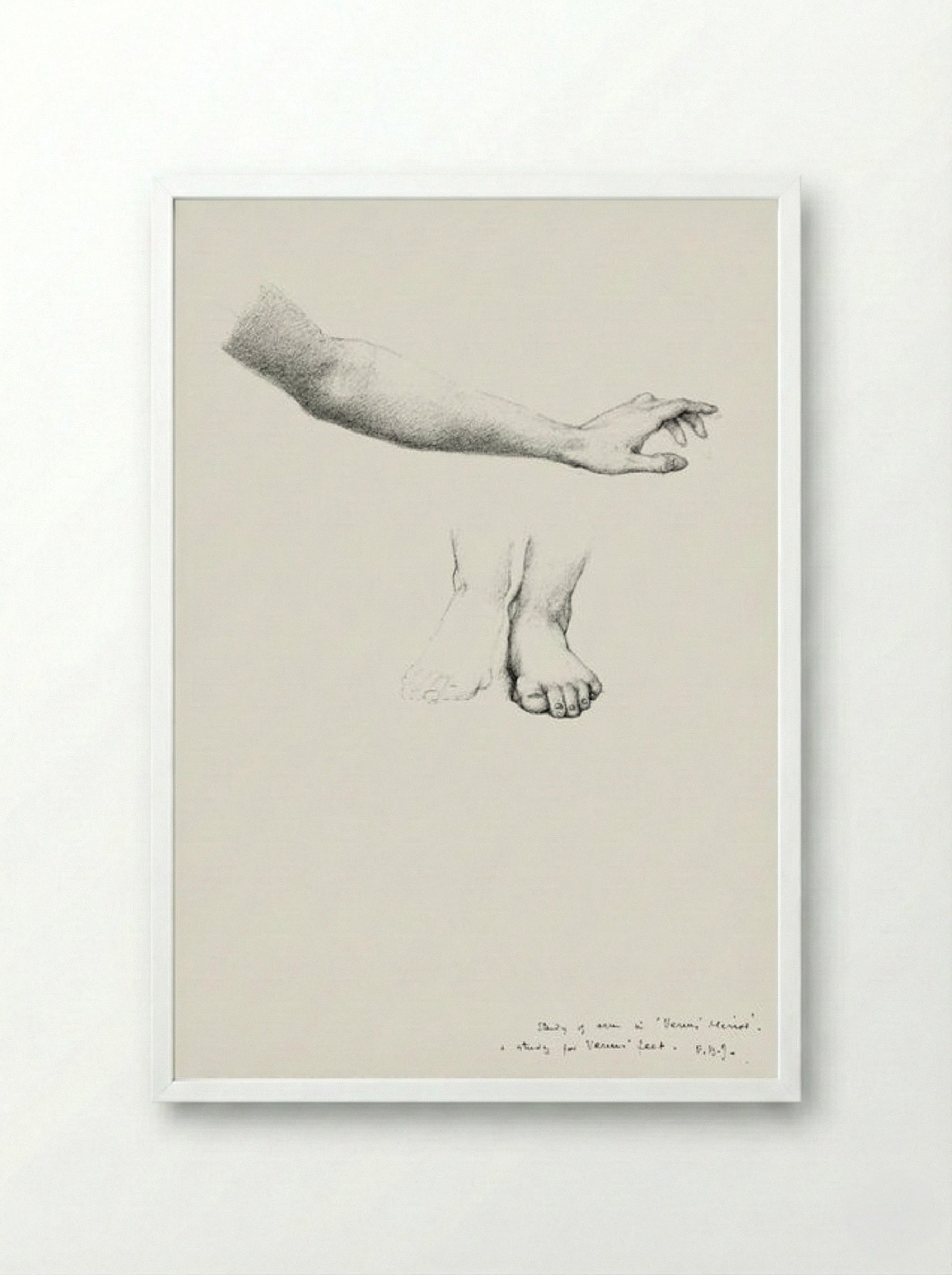 Study of Arm and Feet for 'The Mirror of Venus' - Edward Burne-Jones - Framed Print White