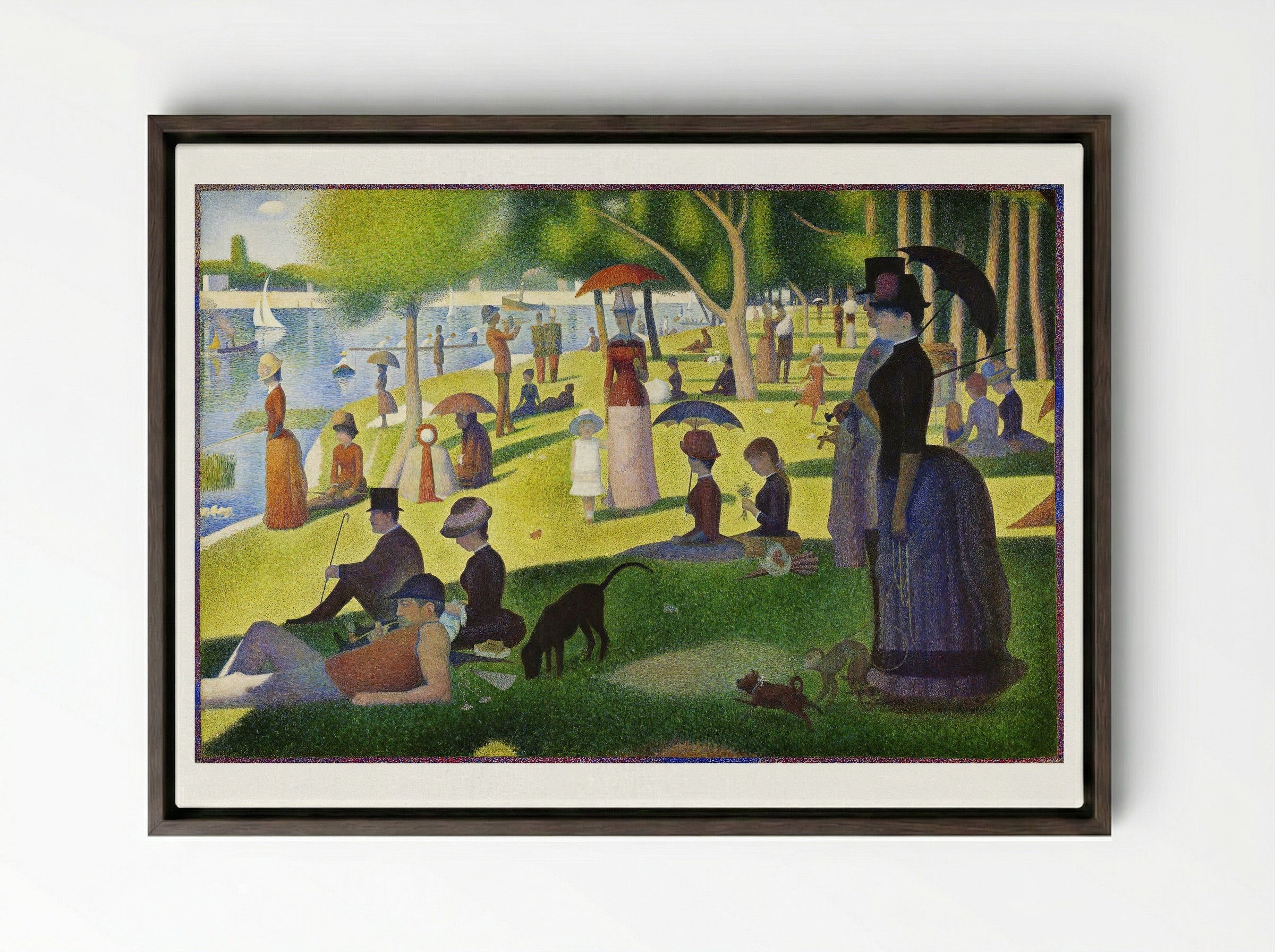 A Sunday on La Grande Jatte - Georges Seurat - Framed Canvas Dark Wood
