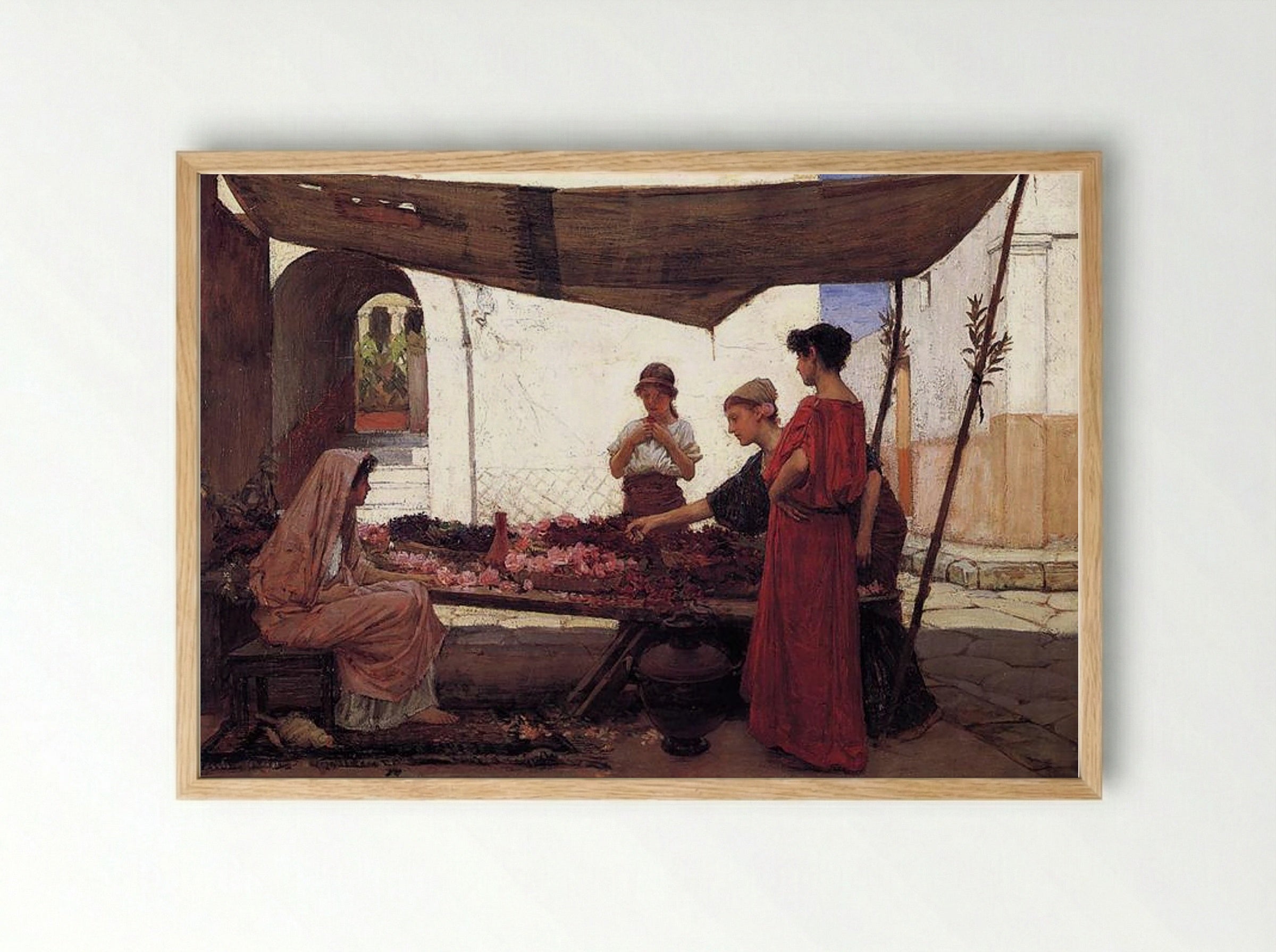 A Flower Stall - John William Waterhouse - Framed Print Wood