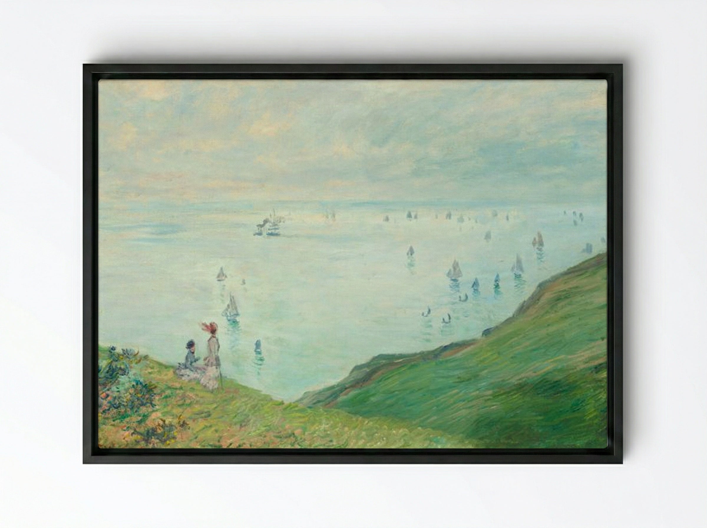 Cliffs at Pourville - Claude Monet - Framed Canvas Black