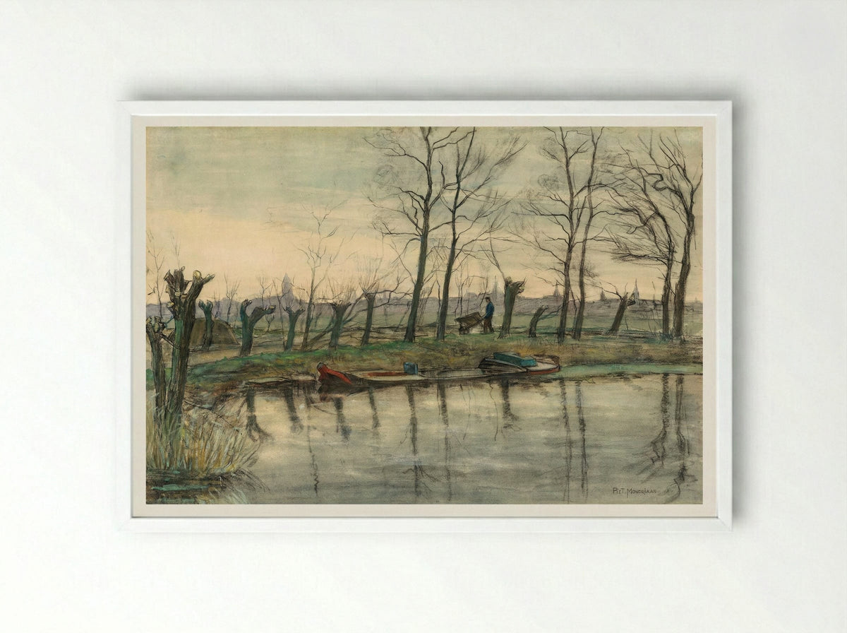 Amsterdam Skyline Viewed from the West - Piet Mondrian - Framed Print White