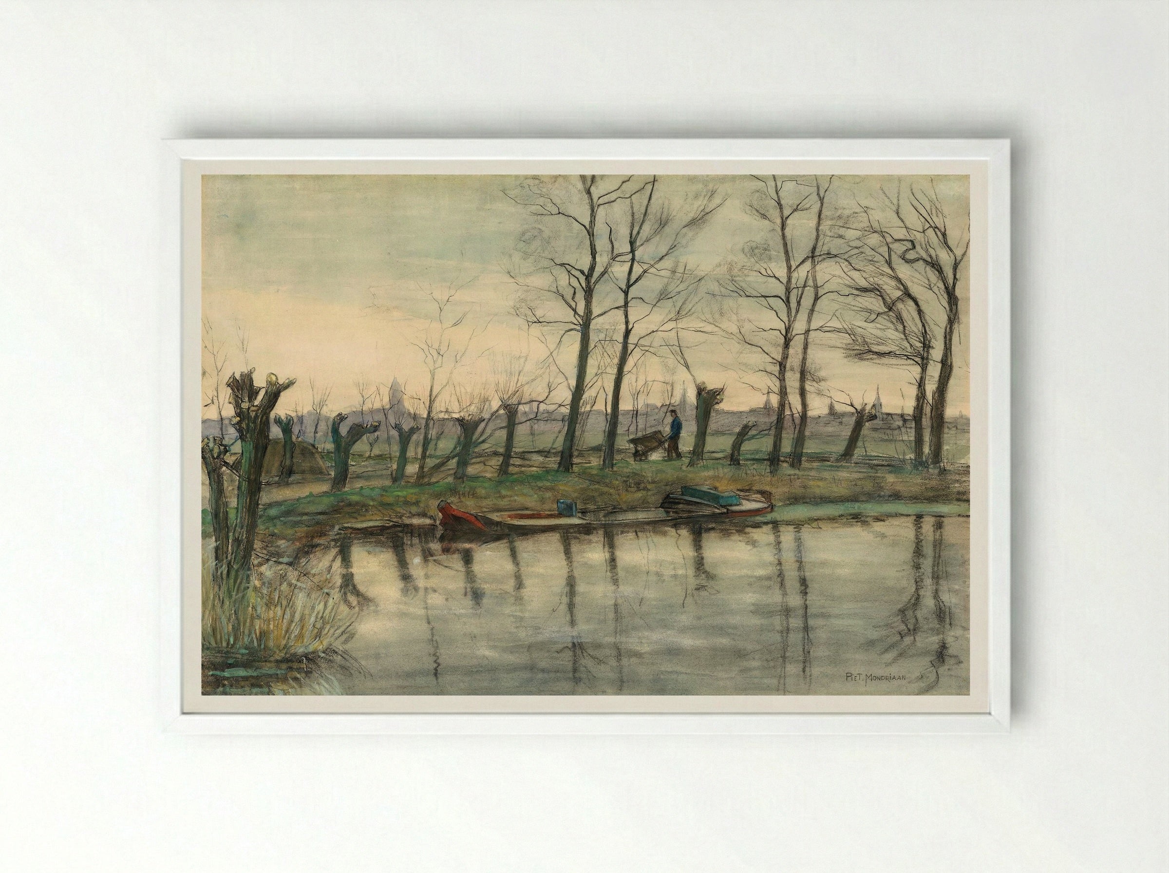 Amsterdam Skyline Viewed from the West - Piet Mondrian - Framed Print White