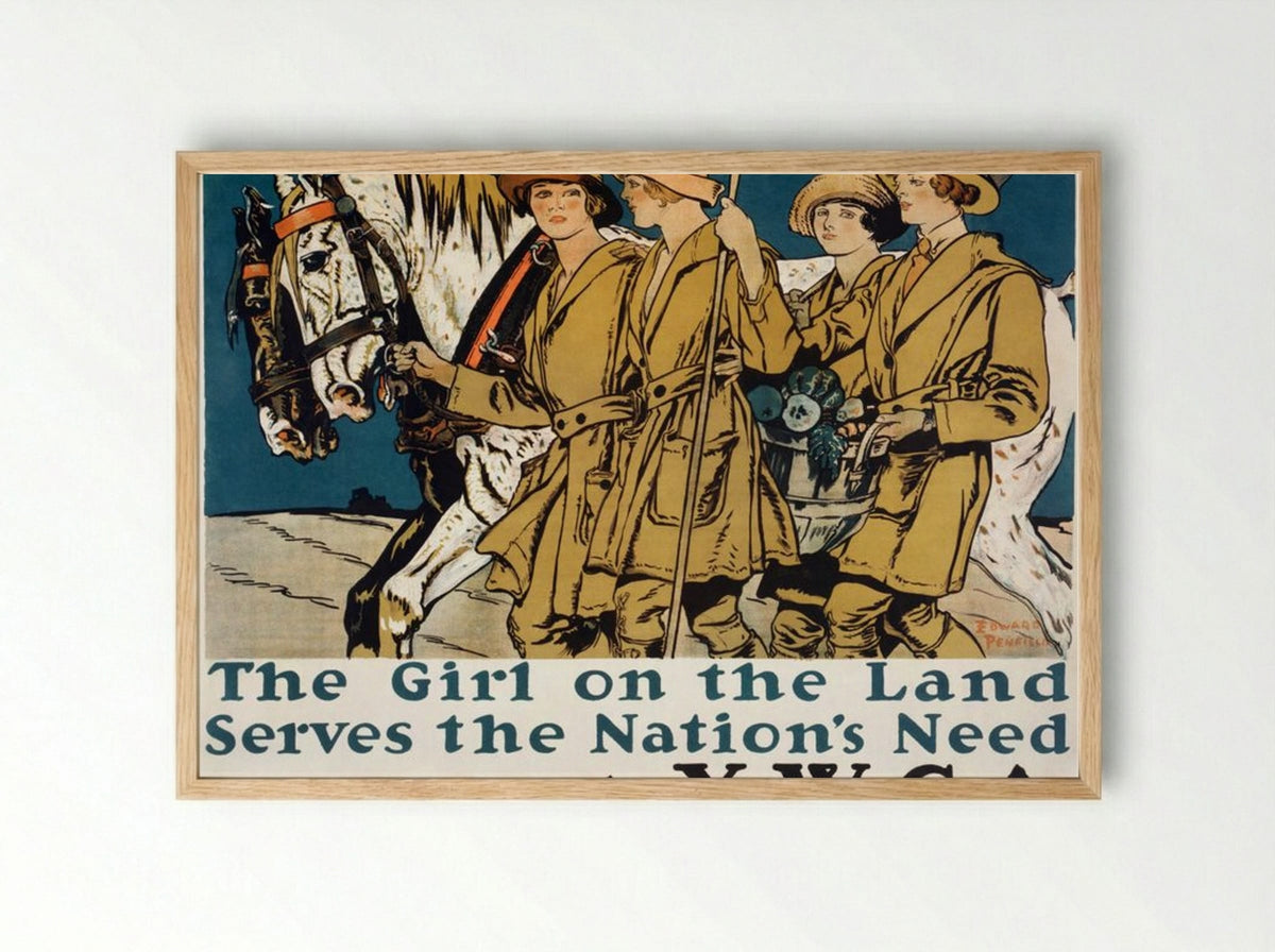 The Girl on the Land Serves the Nation's Need - Edward Penfield - Framed Print Wood