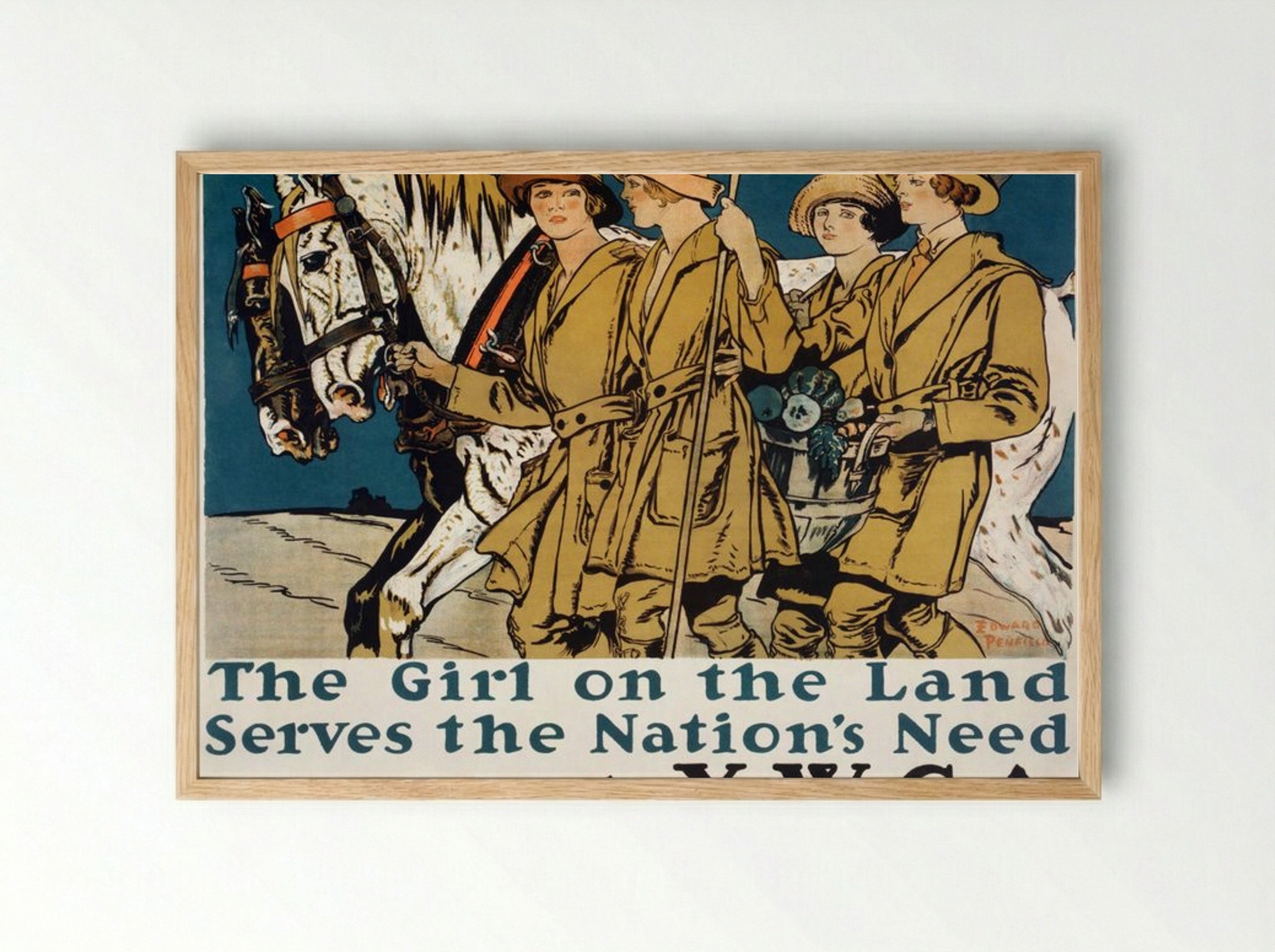 The Girl on the Land Serves the Nation's Need - Edward Penfield - Framed Print Wood