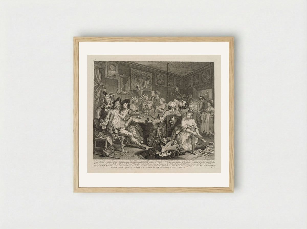 The Rake Attends an Orgy at the Rose Tavern - William Hogarth - Framed Print Wood
