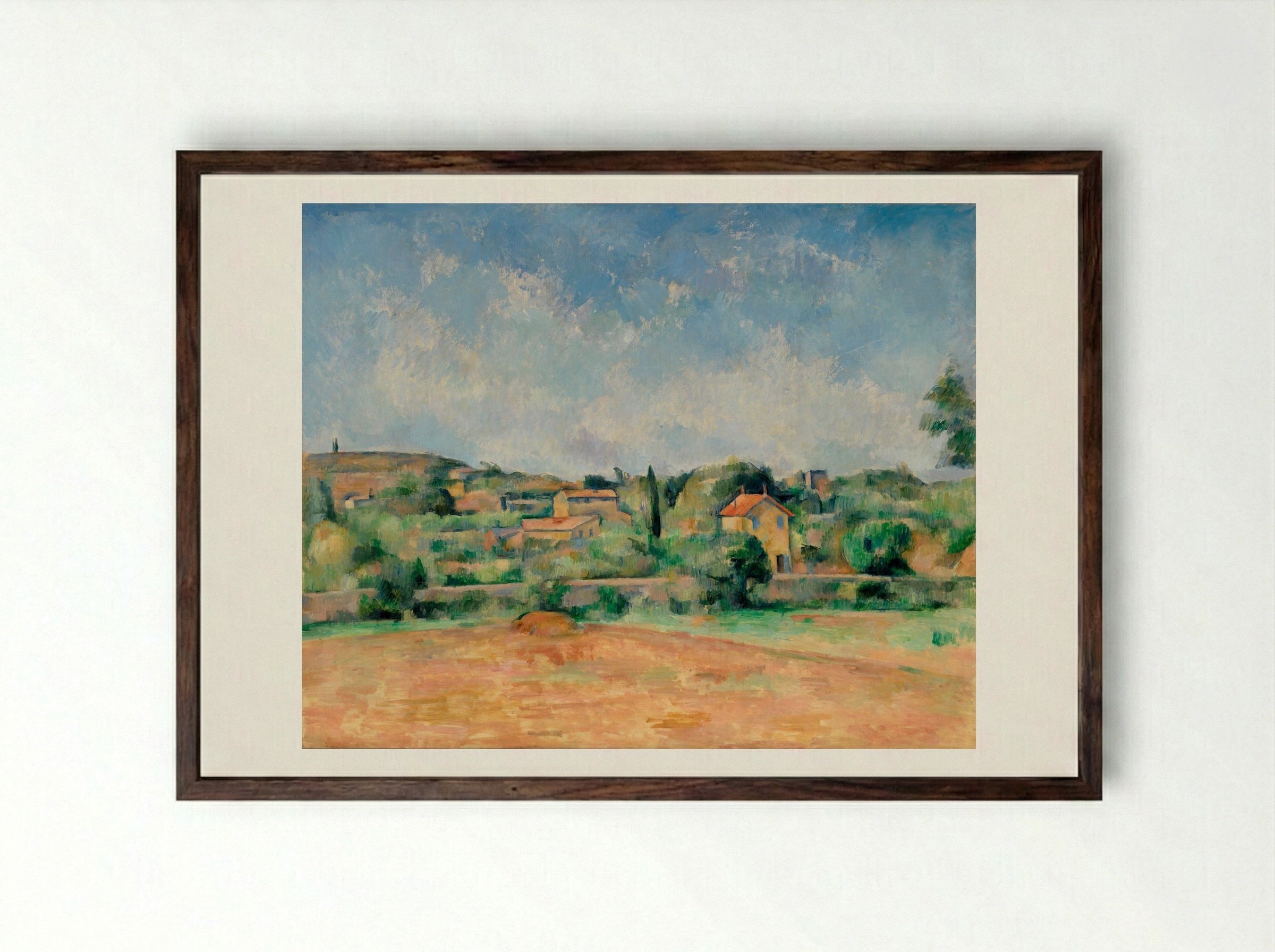 The Bellevue Plain (also called The Red Earth) - Paul Cézanne - Framed Print Dark Wood