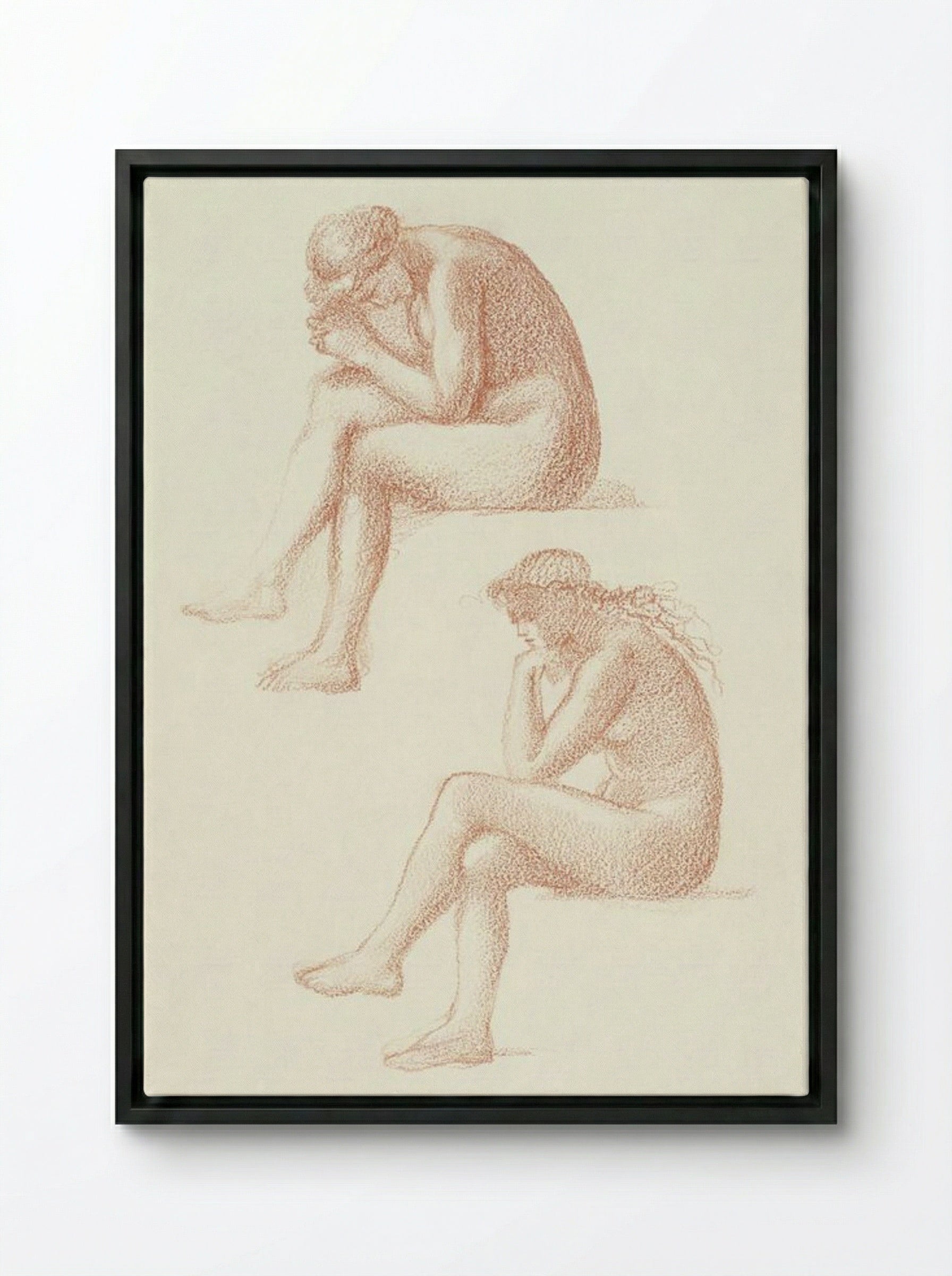 Two Studies for the Figure on the Right (From 'The Lament') - Edward Burne-Jones - Framed Canvas Black