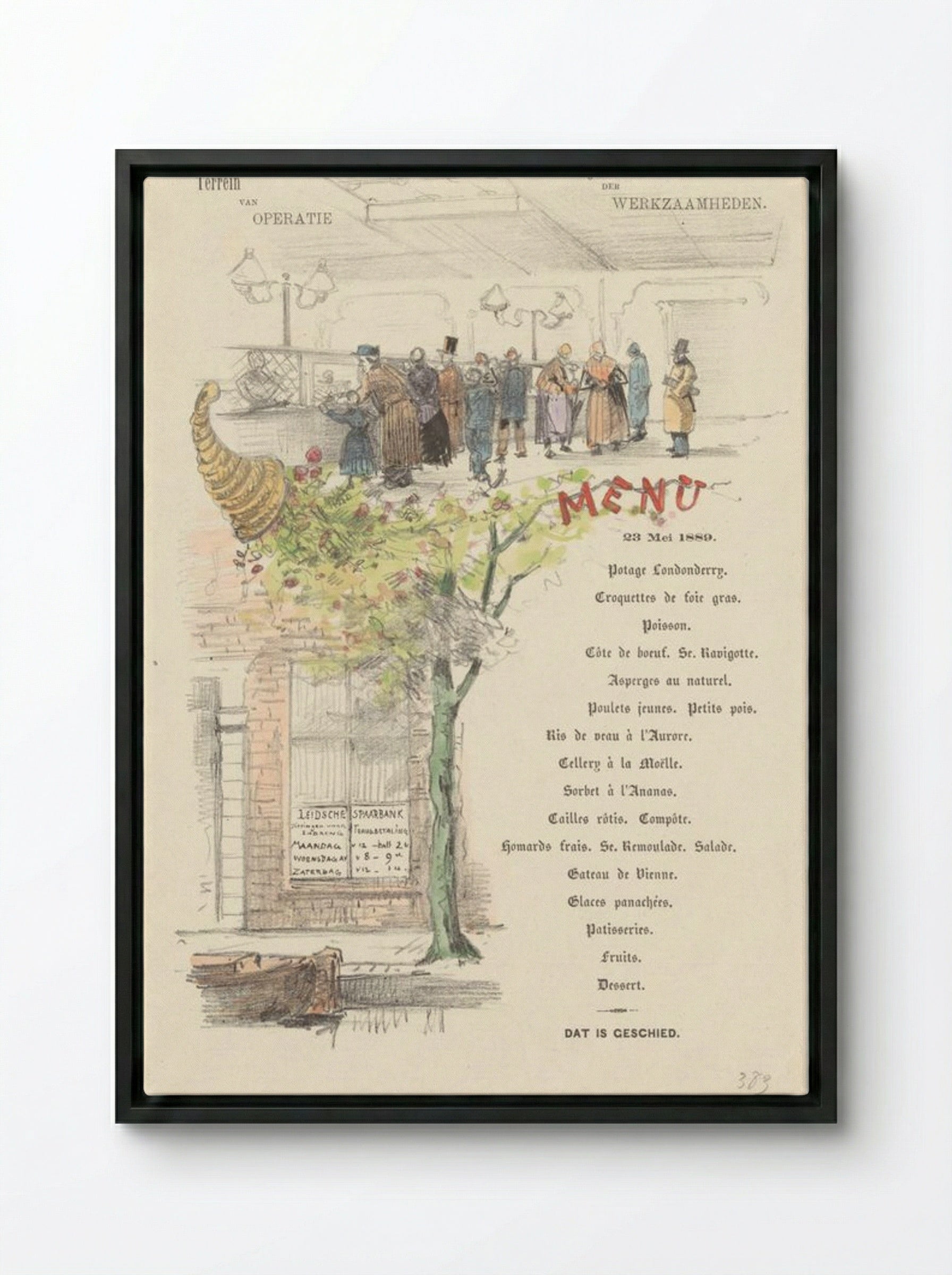 Menu for the Leidsche Spaarbank - Theo van Hoytema - Framed Canvas Black