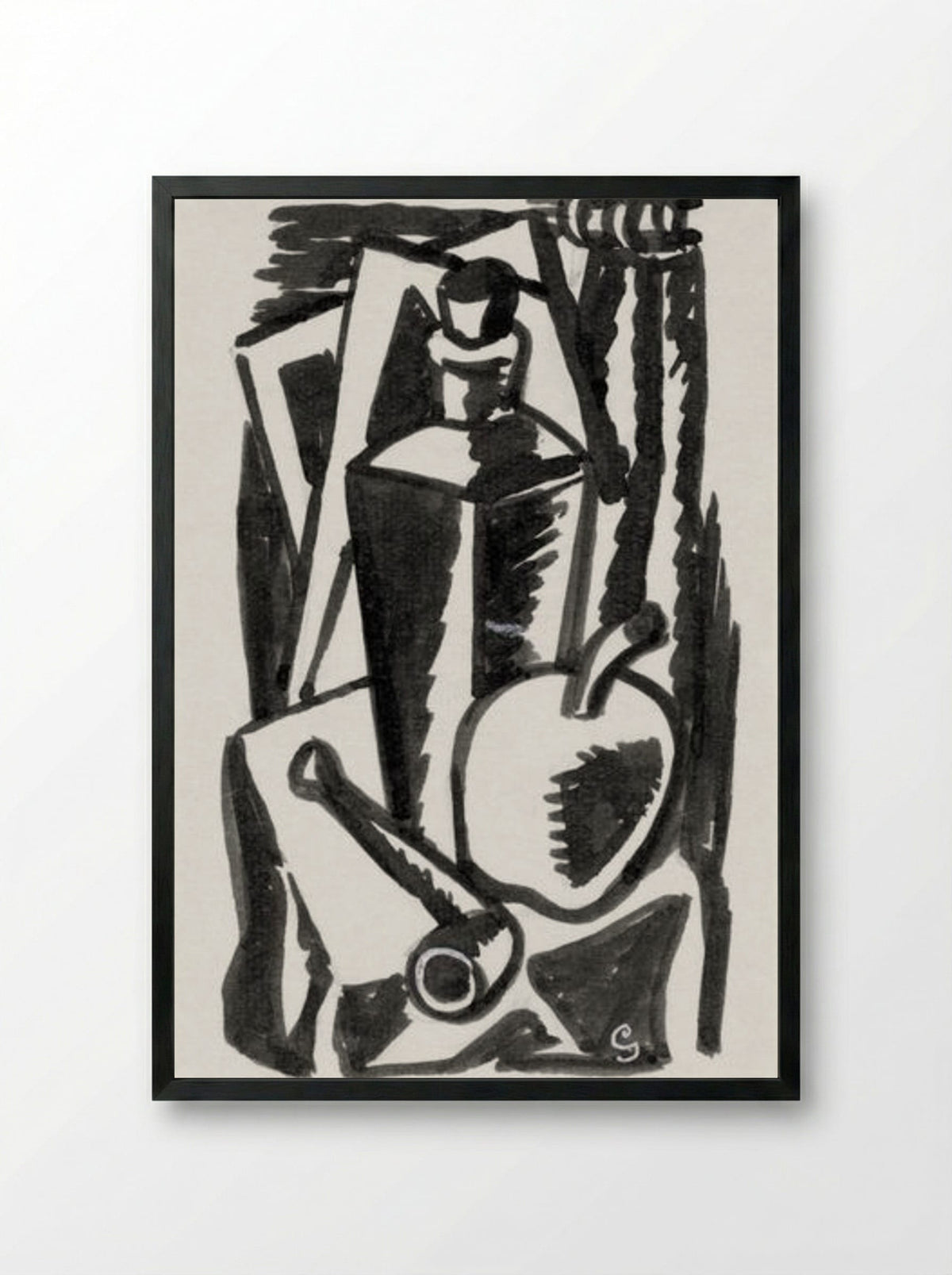 Still Life with Apple, Pipe and Bottle - Leo Gestel - Framed Print Black