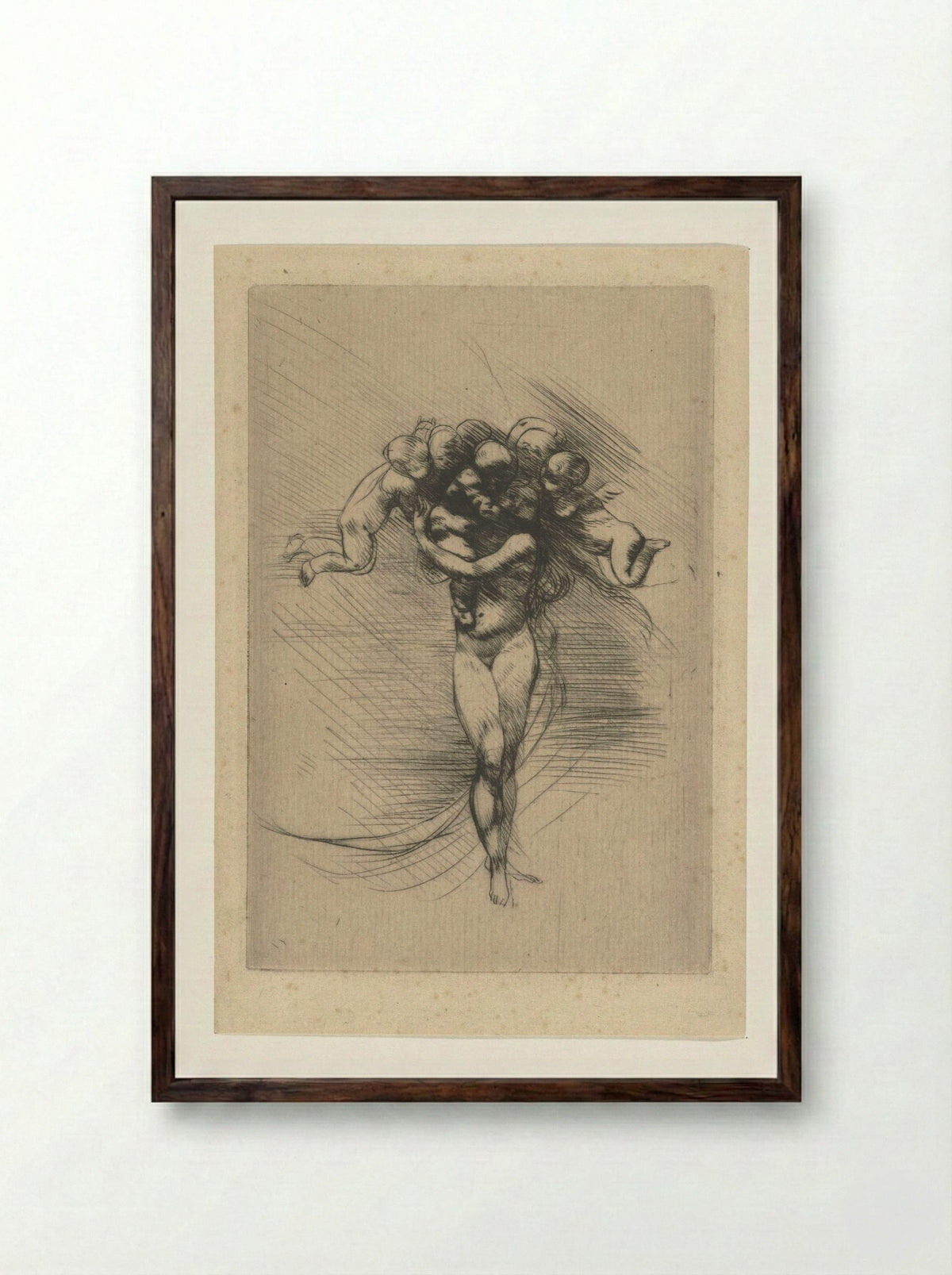 Naakte vrouw of Venus omcirkeld door putti - Auguste Rodin - Framed Print Dark Wood
