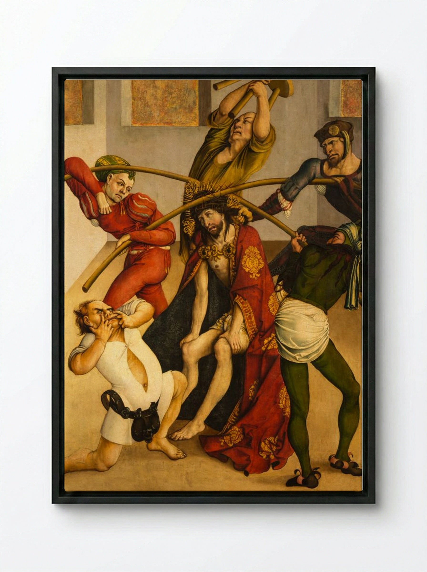 The Mocking of Christ (Melk Altar) - Jörg Breu the Elder - Framed Canvas Black