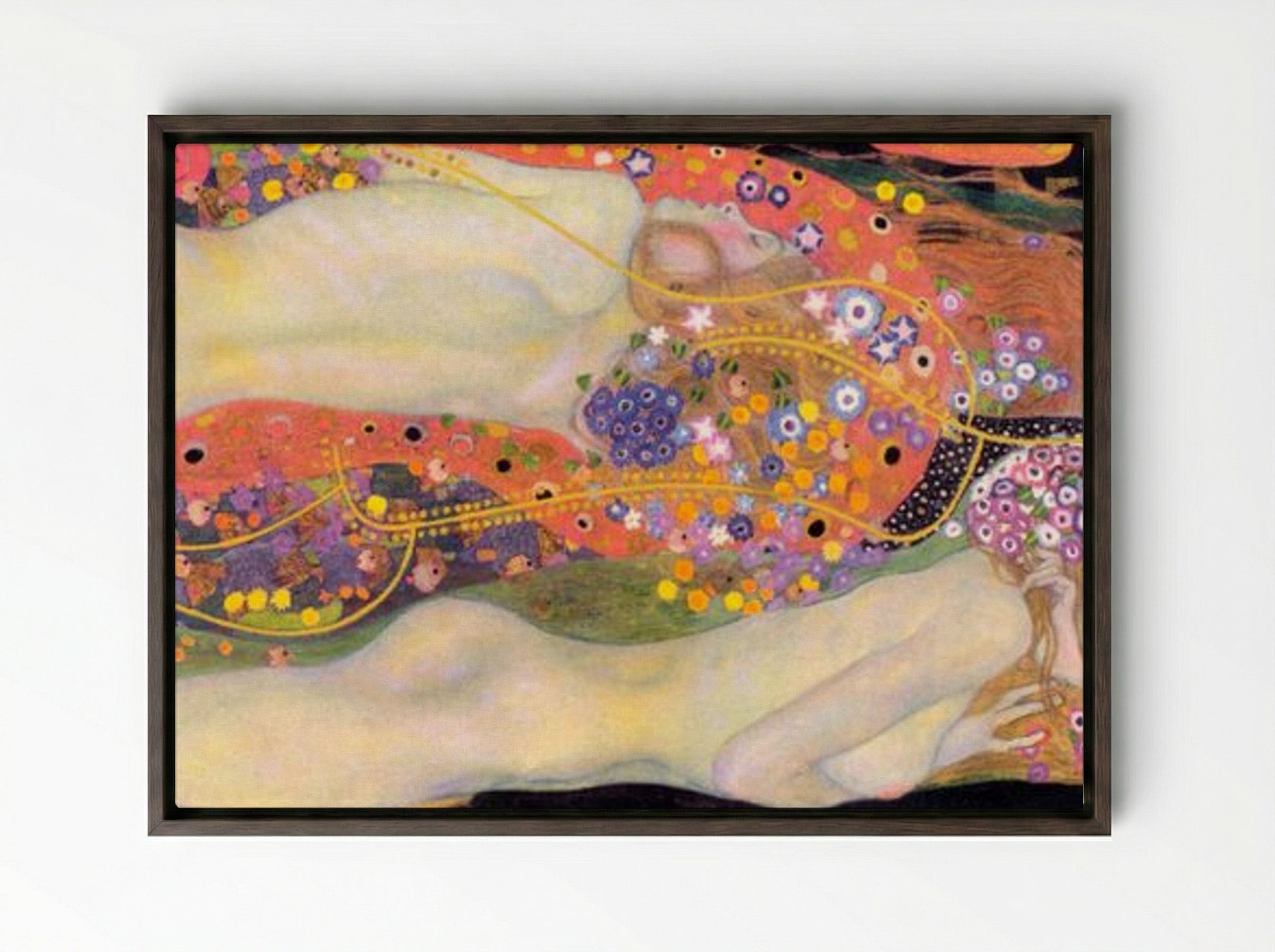 Water Serpents II - Gustav Klimt - Framed Canvas Dark Wood