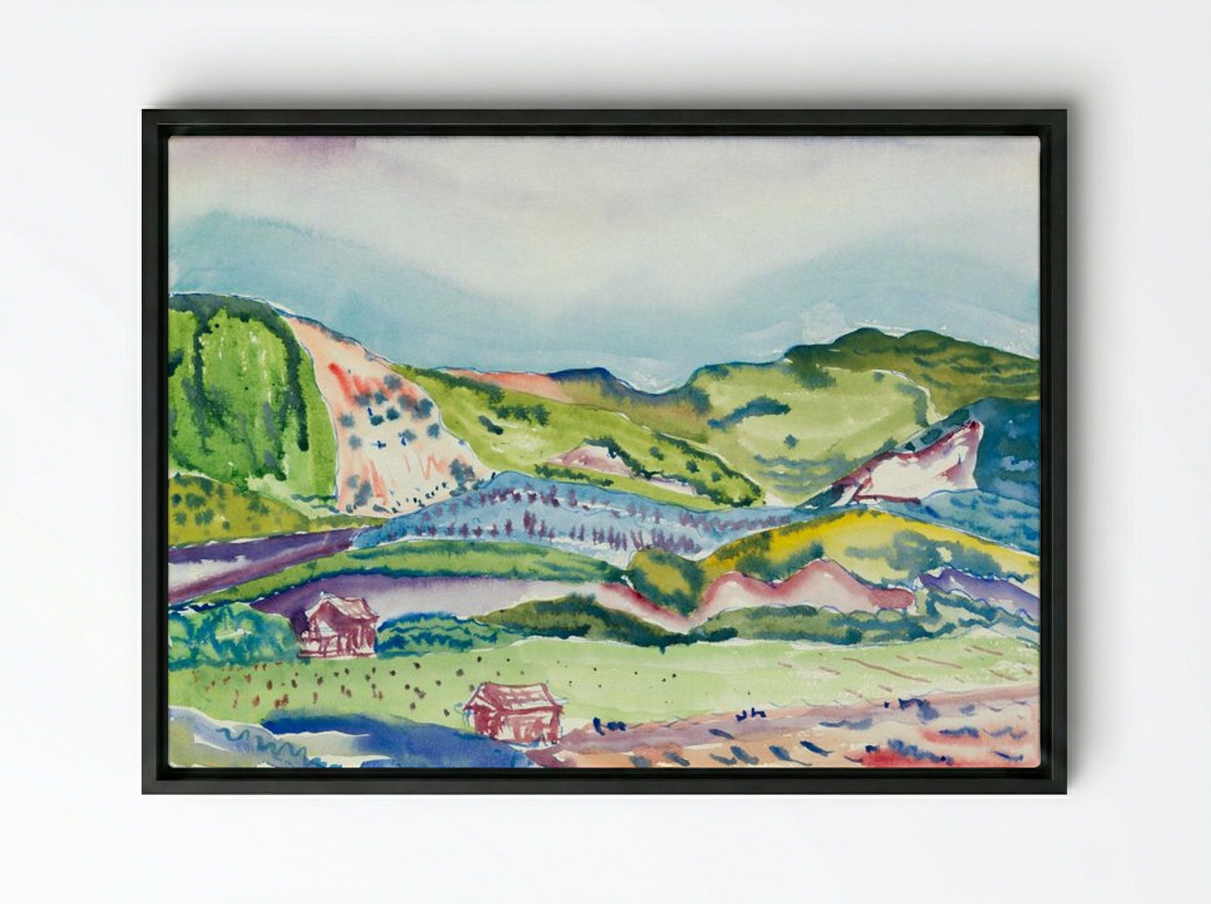 Mountain with Red House - Charles Demuth - Framed Canvas Black