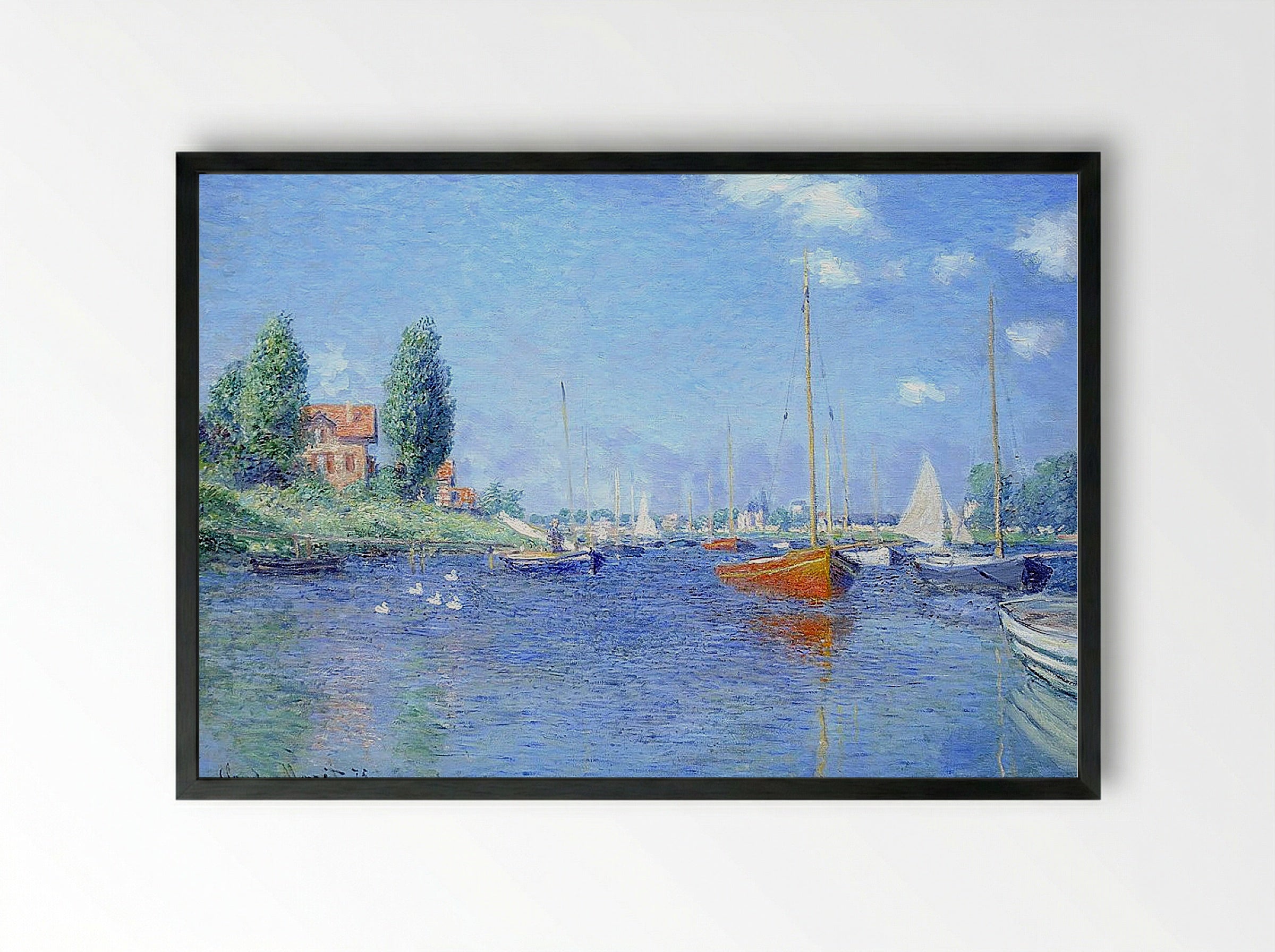 Red Boats, Argenteuil - Claude Monet - Framed Print Black
