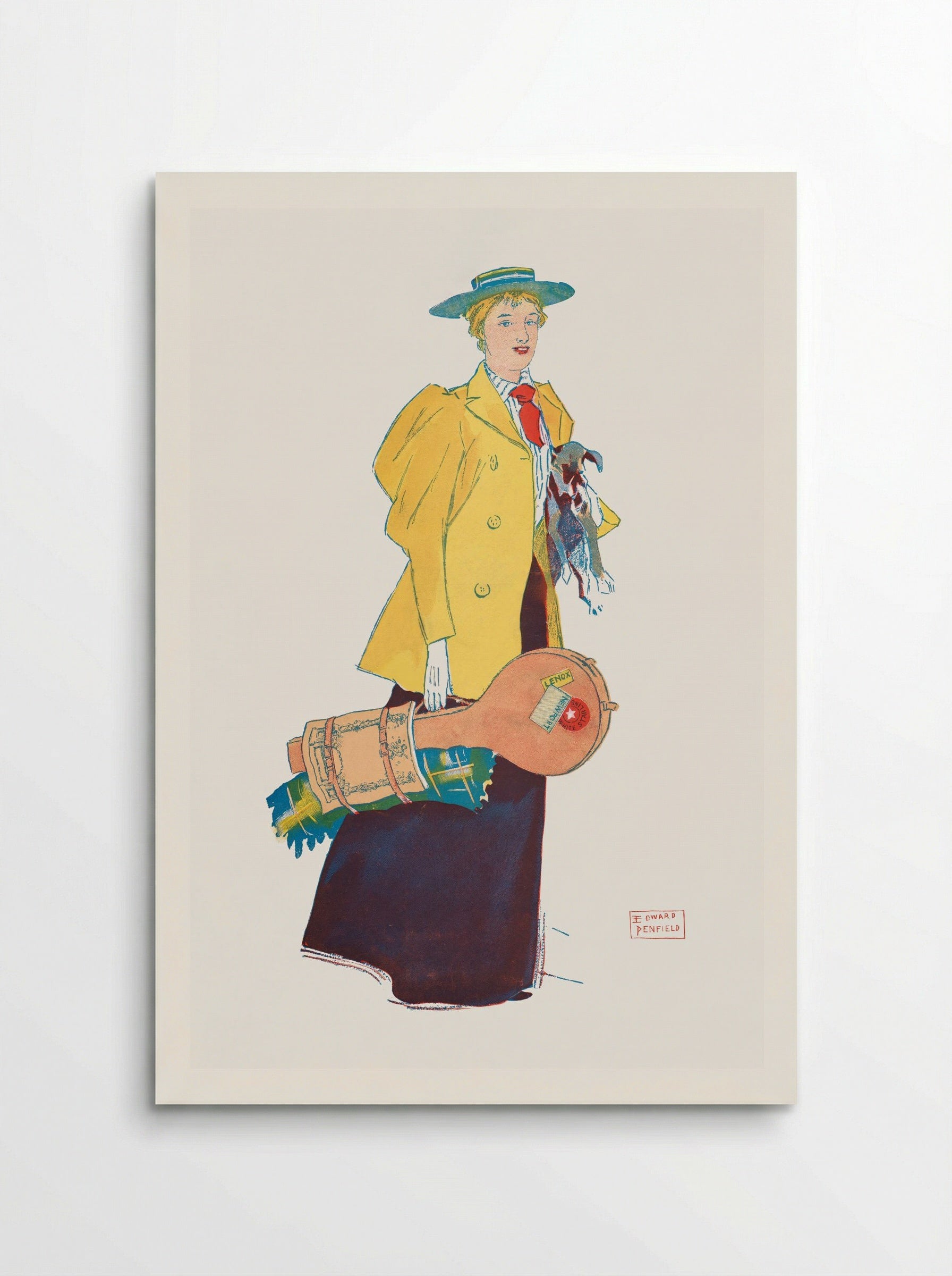 Woman Holding Dog and Luggage - Edward Penfield - Poster