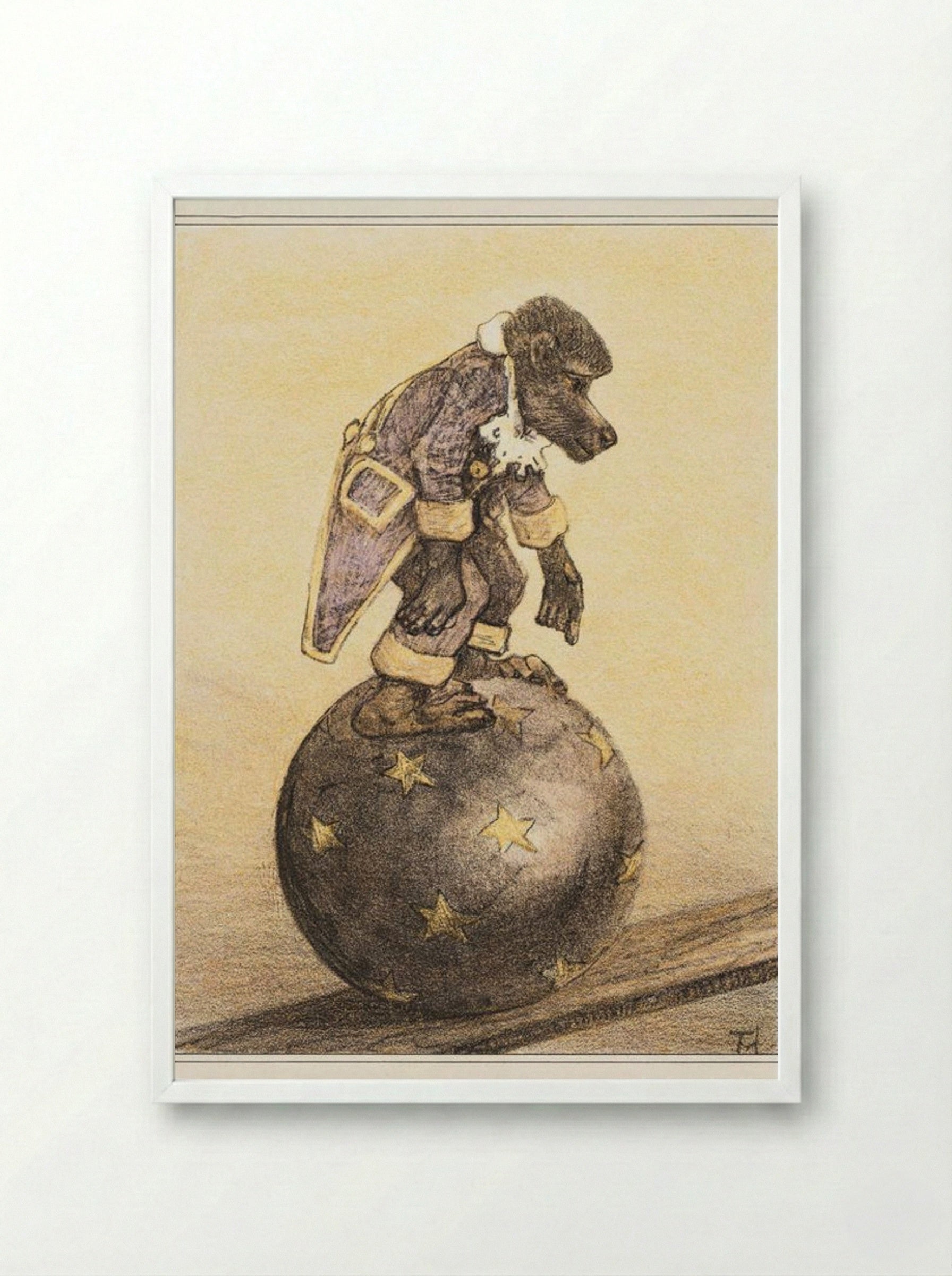 Aap op bal (Monkey on a Ball) - Theo van Hoytema - Framed Print White