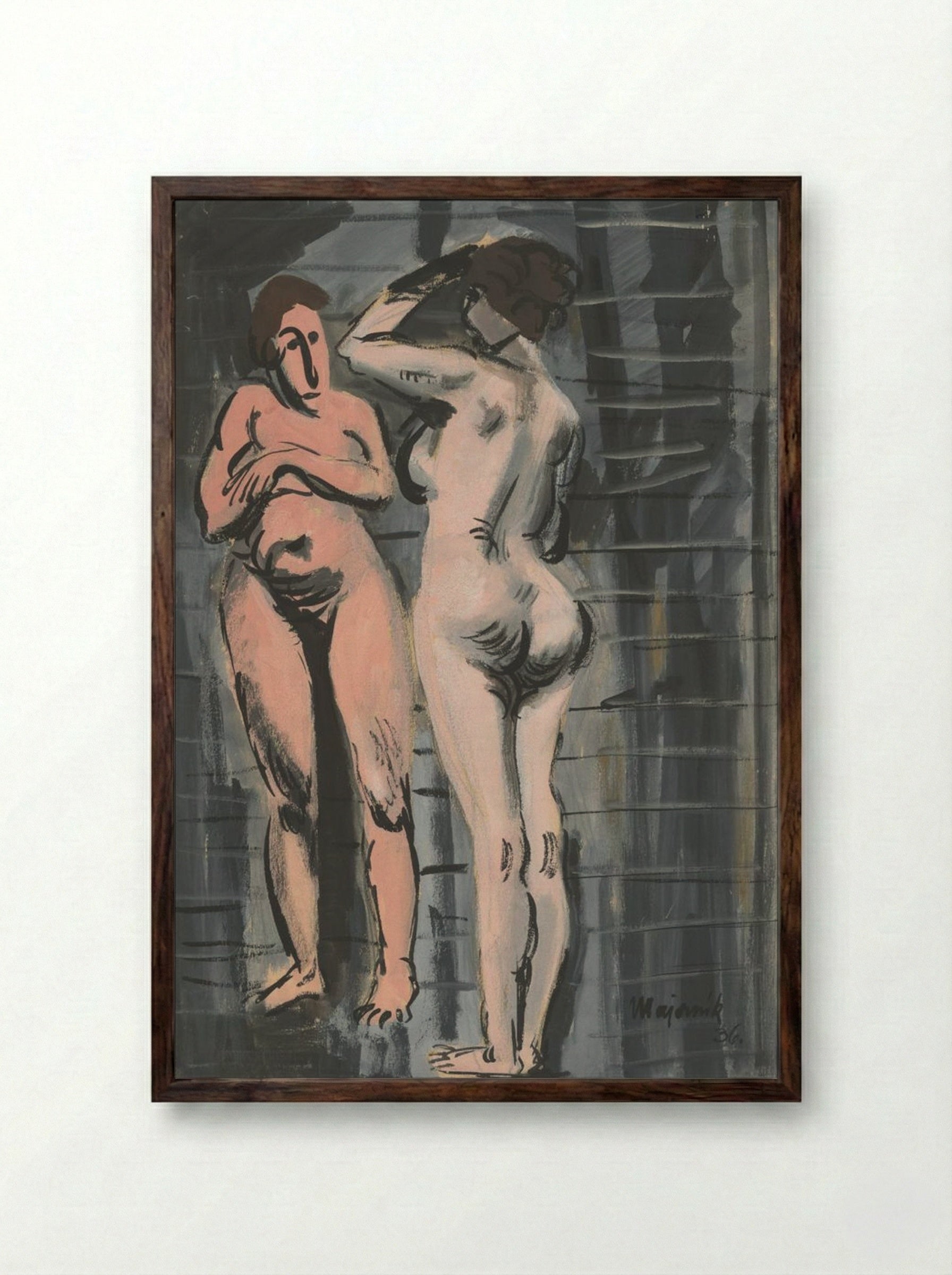 Two Female Nudes - Cyprián Majerník - Framed Print Dark Wood