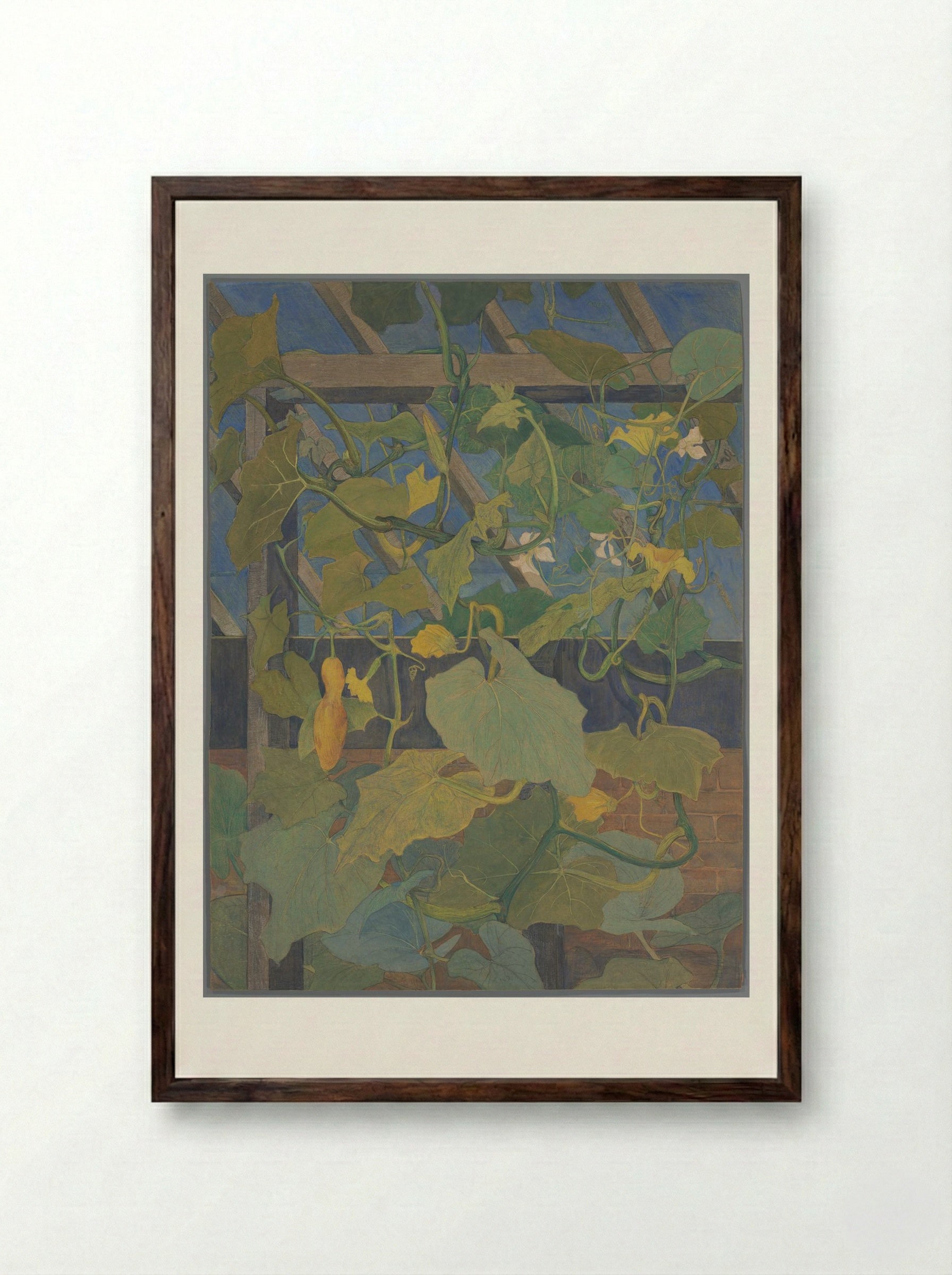 Greenhouse with Ornamental Gourds - Theo van Hoytema - Framed Print Dark Wood